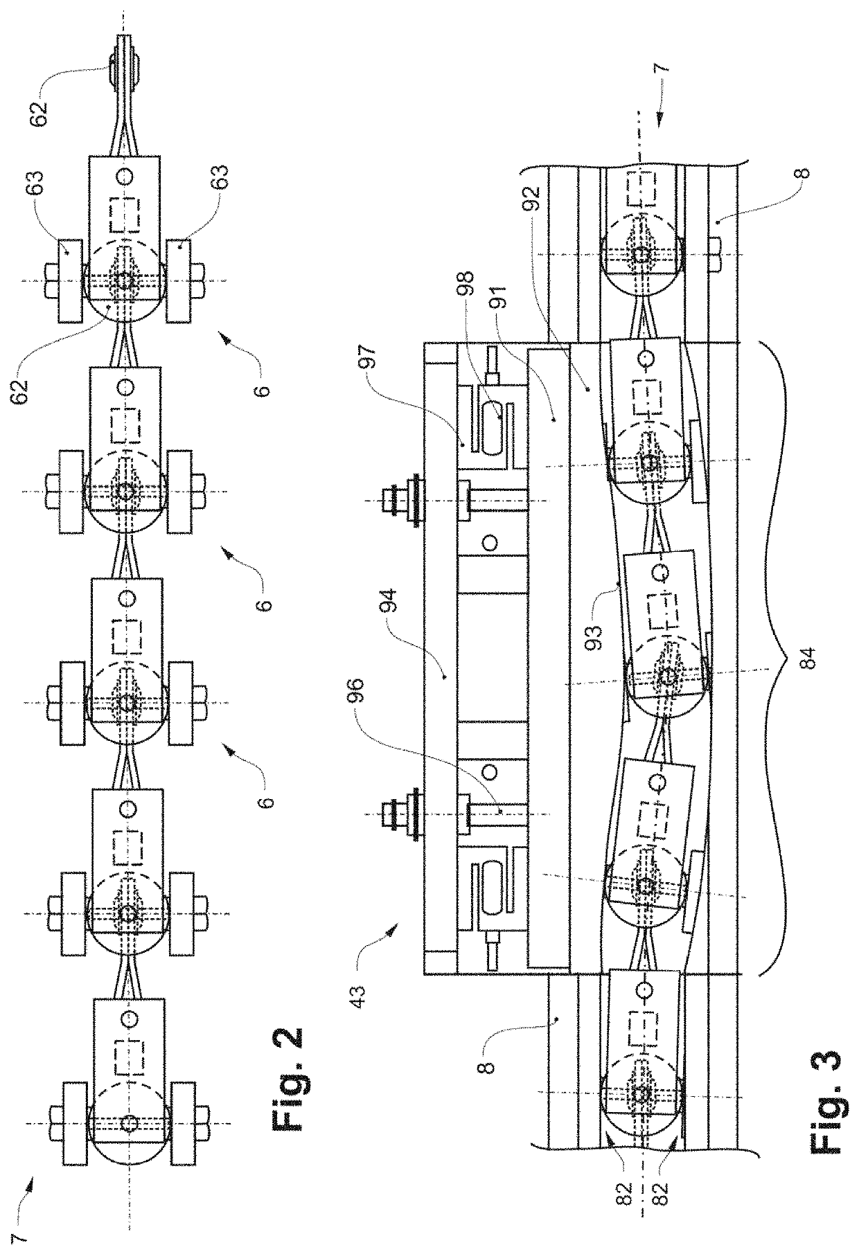 Measuring device for acquiring measurement values for measuring a tension in a conveying system, as well as a conveying unit and a conveying facility
