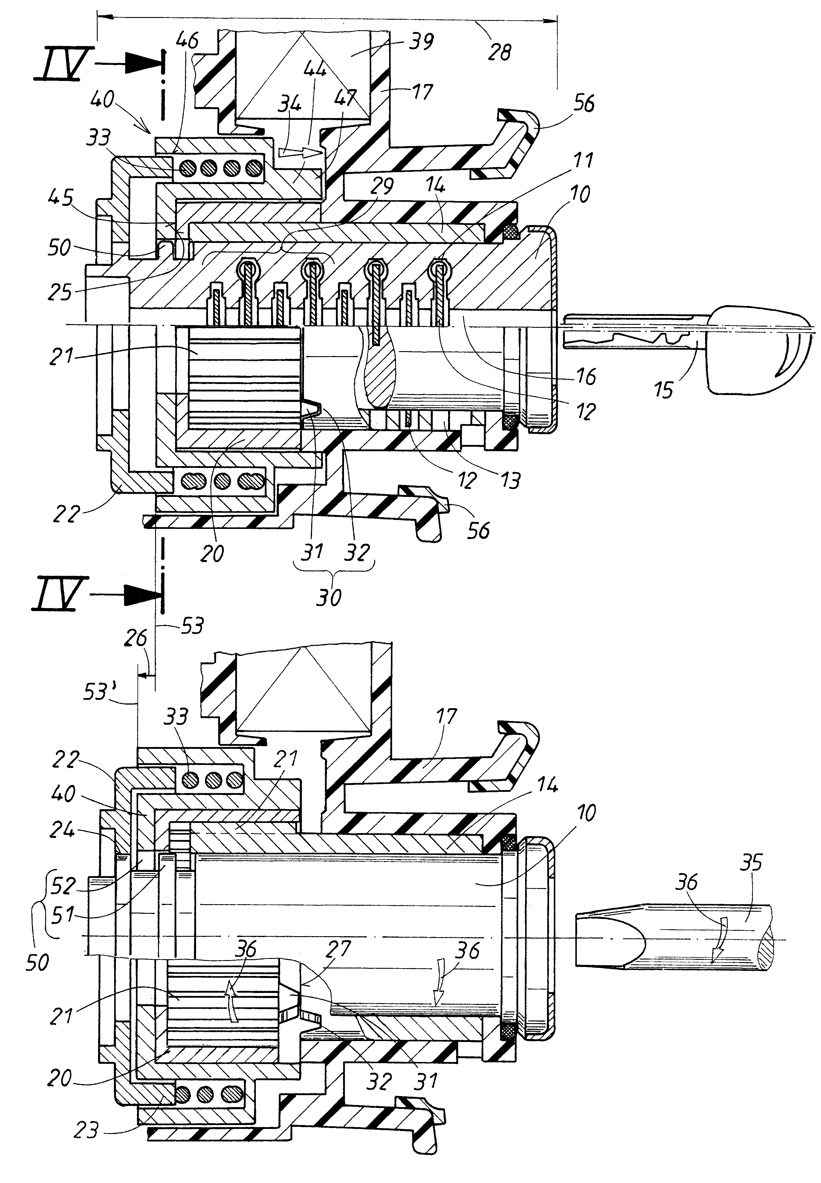 Locking device with a key-activated cylinder core
