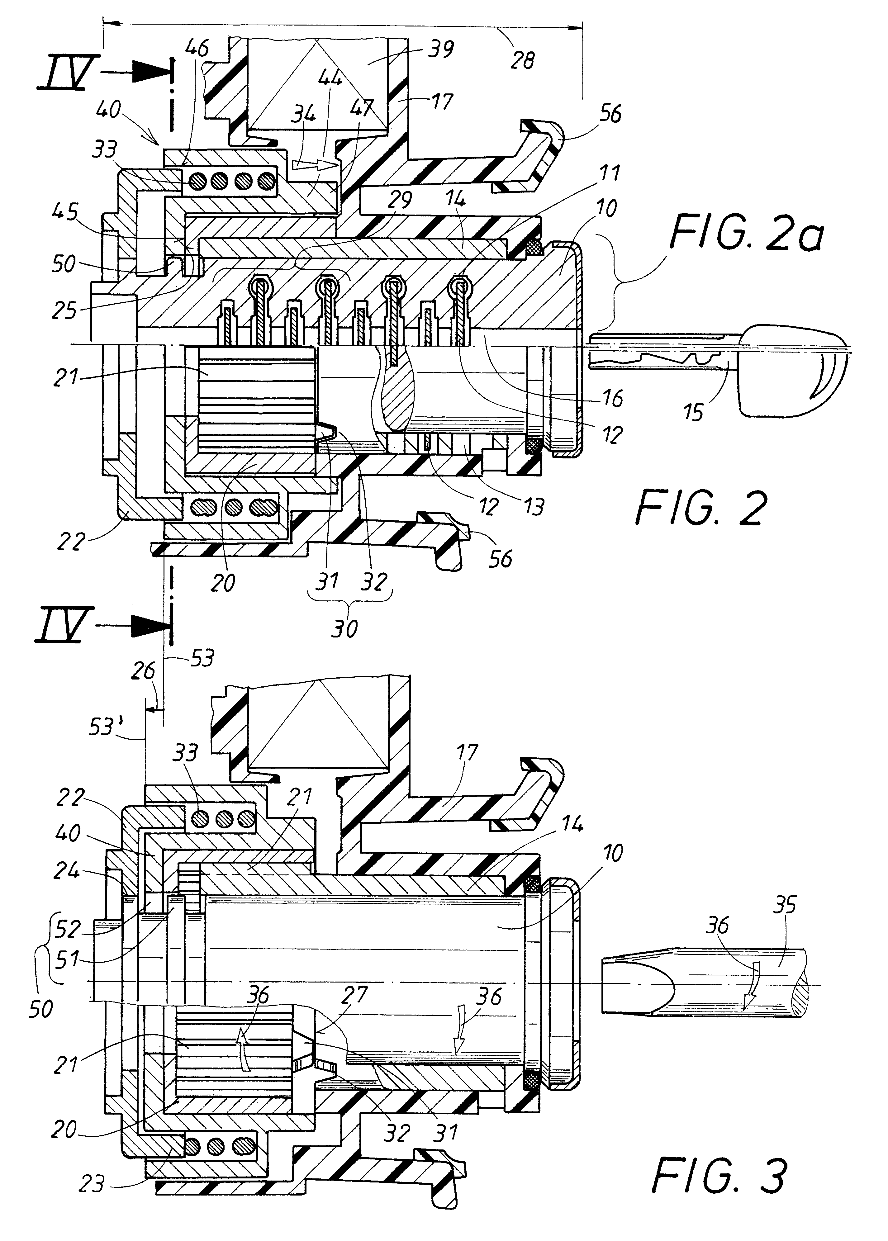 Locking device with a key-activated cylinder core