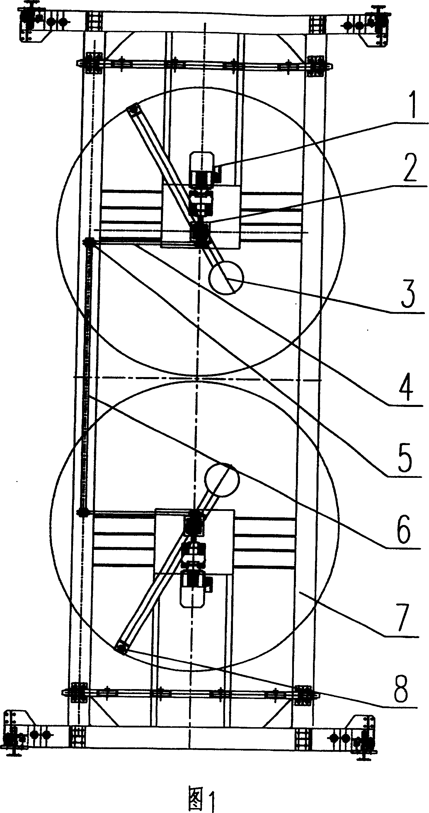 Parking or taking handling-over apparatus by double crank mechanical hand for vertically lifting parking equipment