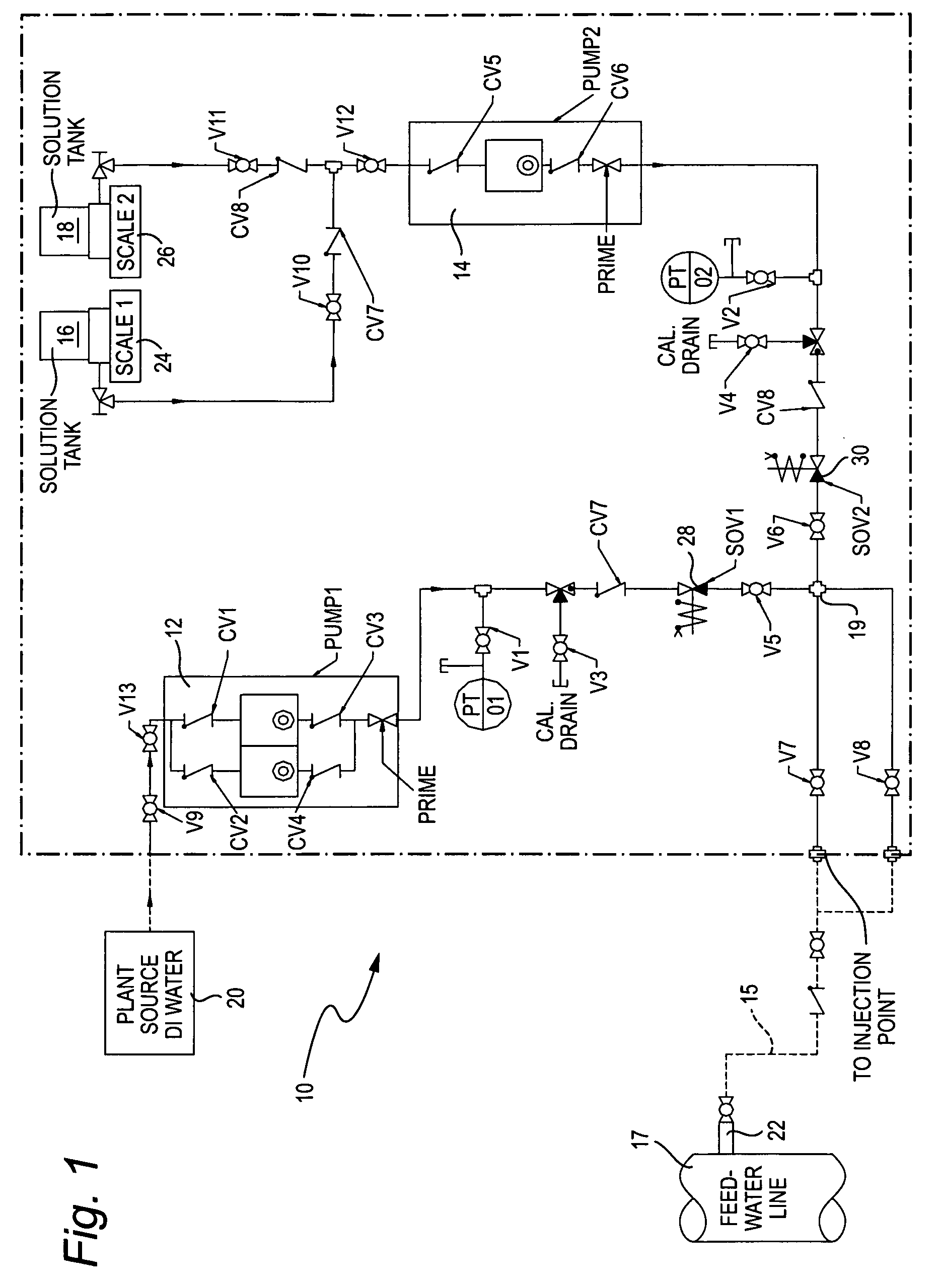 Chemical injection system and chemical delivery process/method of injecting into an operating power reactor