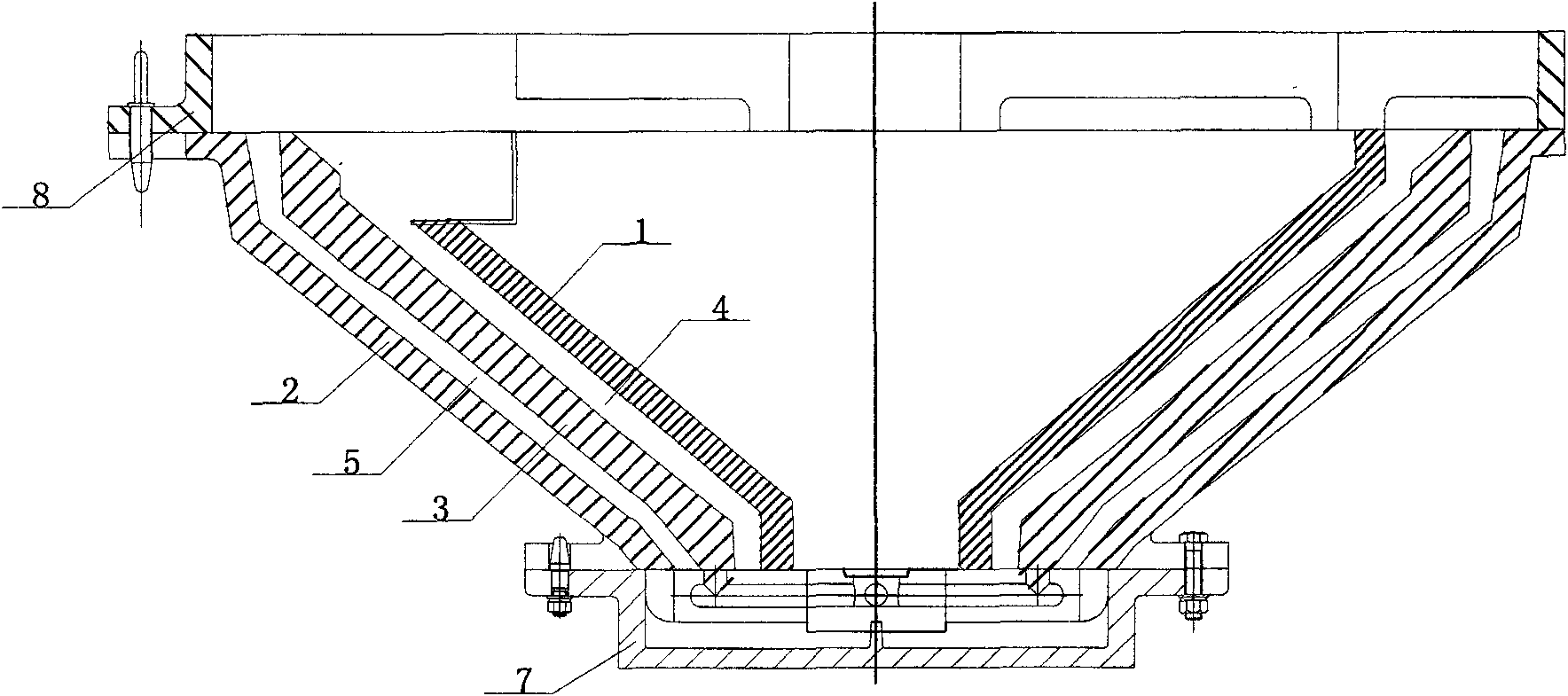 Method for casting manganese steel broken wall or mortar-rolling wall of cone crusher by internal and external metal molds sand-lining