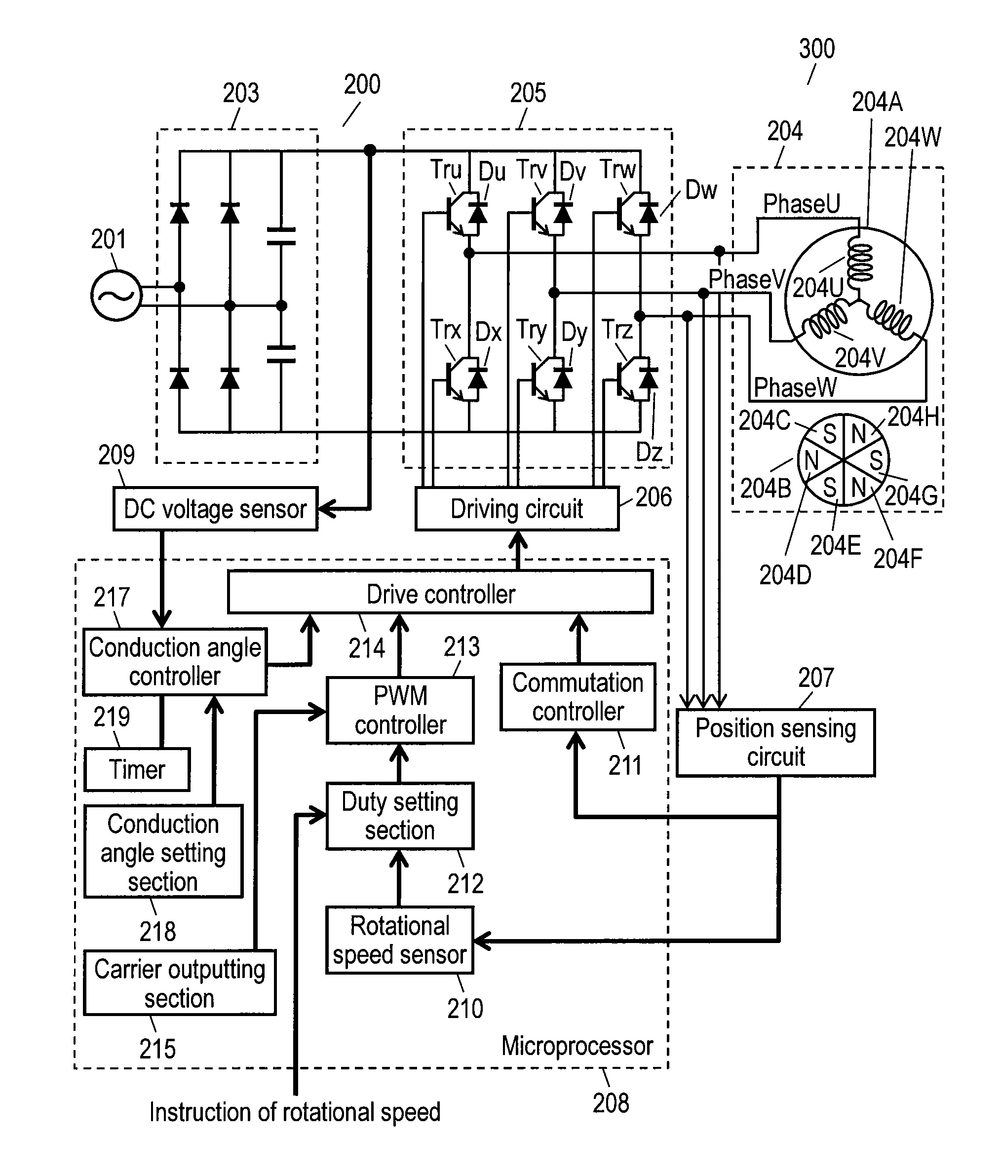 Conduction angle control of brushless motor