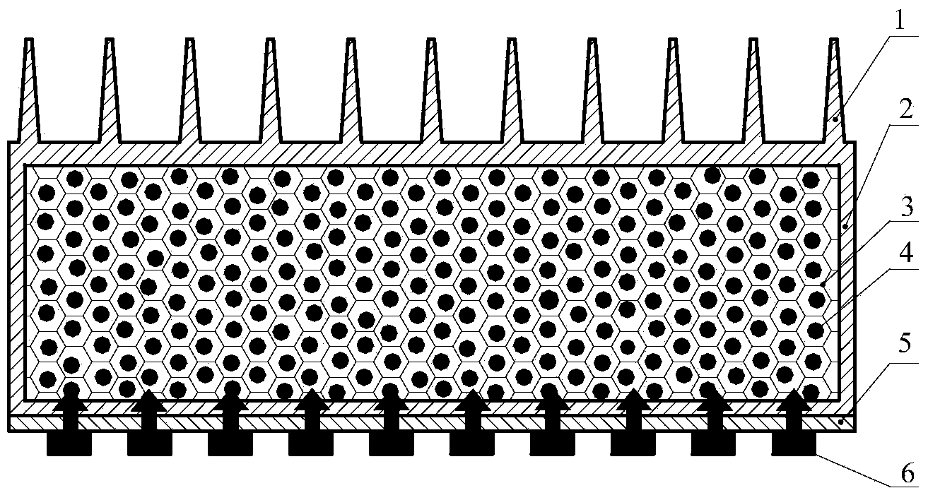 High-power LED multi-hole phase-changing heat sink structure