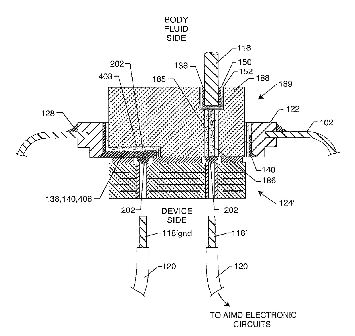 Process for manufacturing a leadless feedthrough for an active implantable medical device