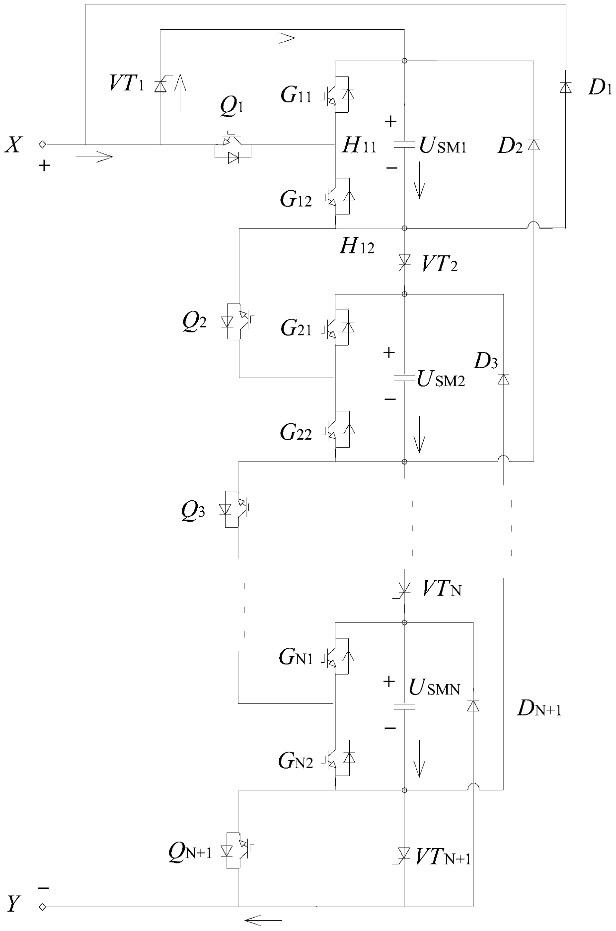 Novel modular multilevel converter submodule topology circuit and control method thereof