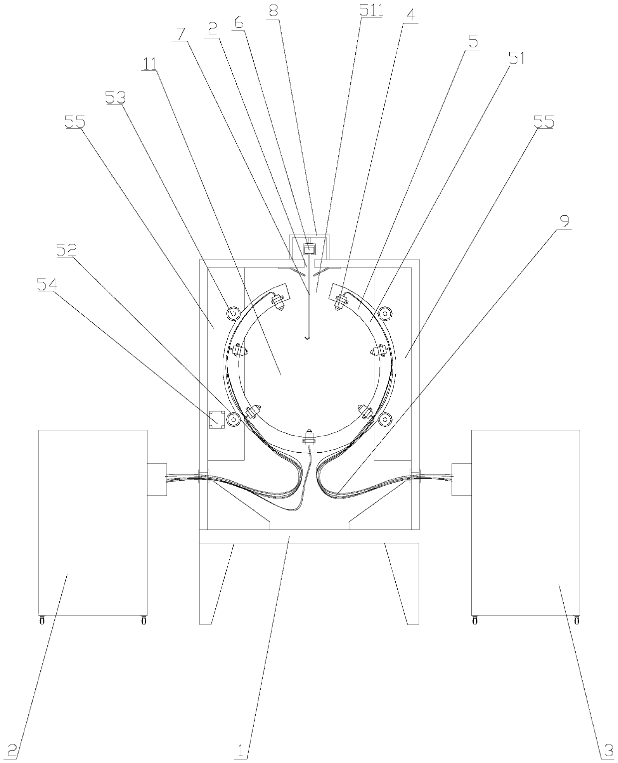 Automatic powder spraying device high in spraying efficiency