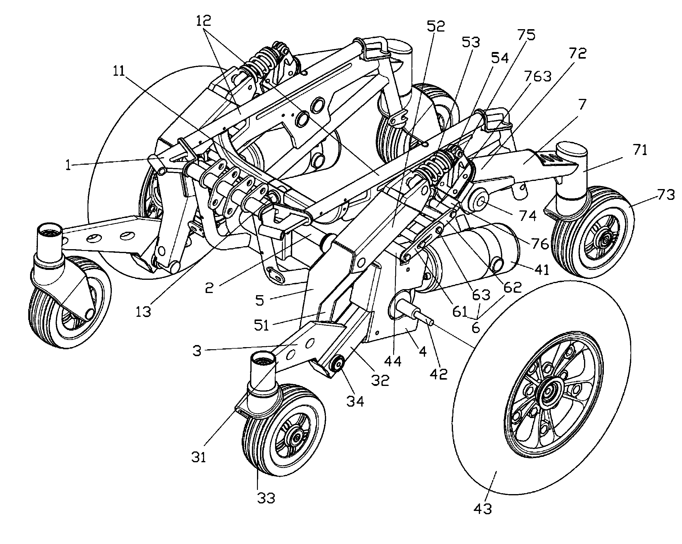 Chassis structure for mid-wheel drive power wheelchair