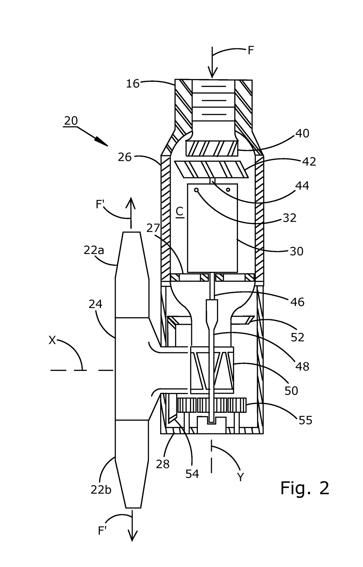 Rotary impingement cleaning device with replaceable cartridge gear train