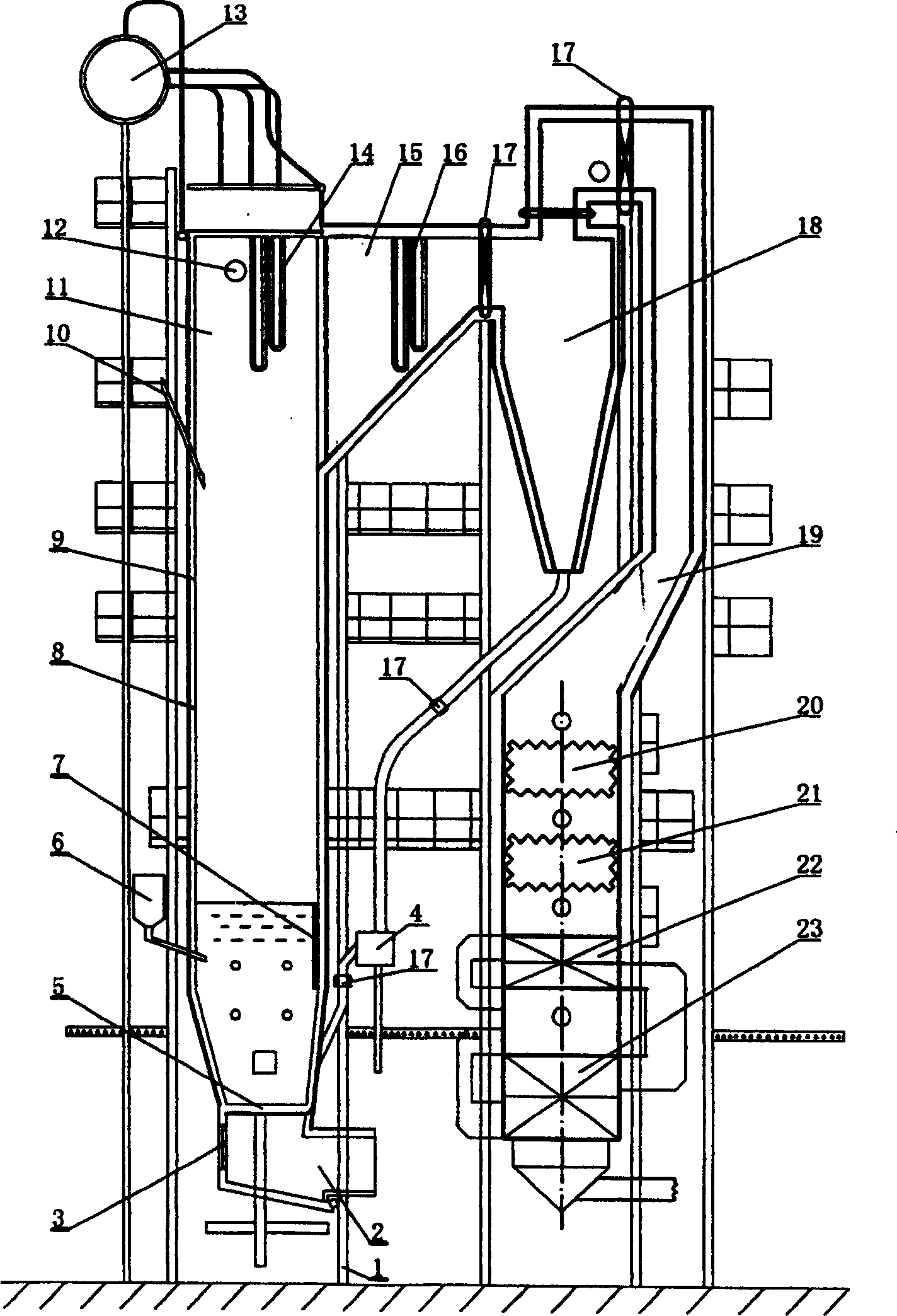 Oil field steam filling boiler of circulation fluidized bed using water coal slurry as fuel