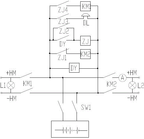 Spared powder automatic switching device of direct current (DC) power supply