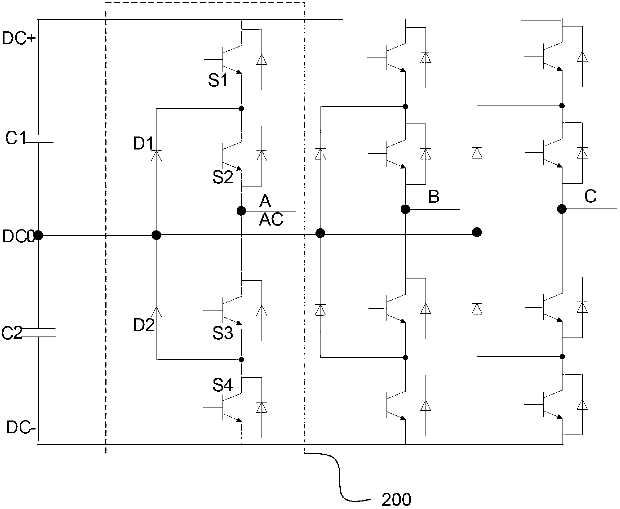Modularized structure of three-level converter