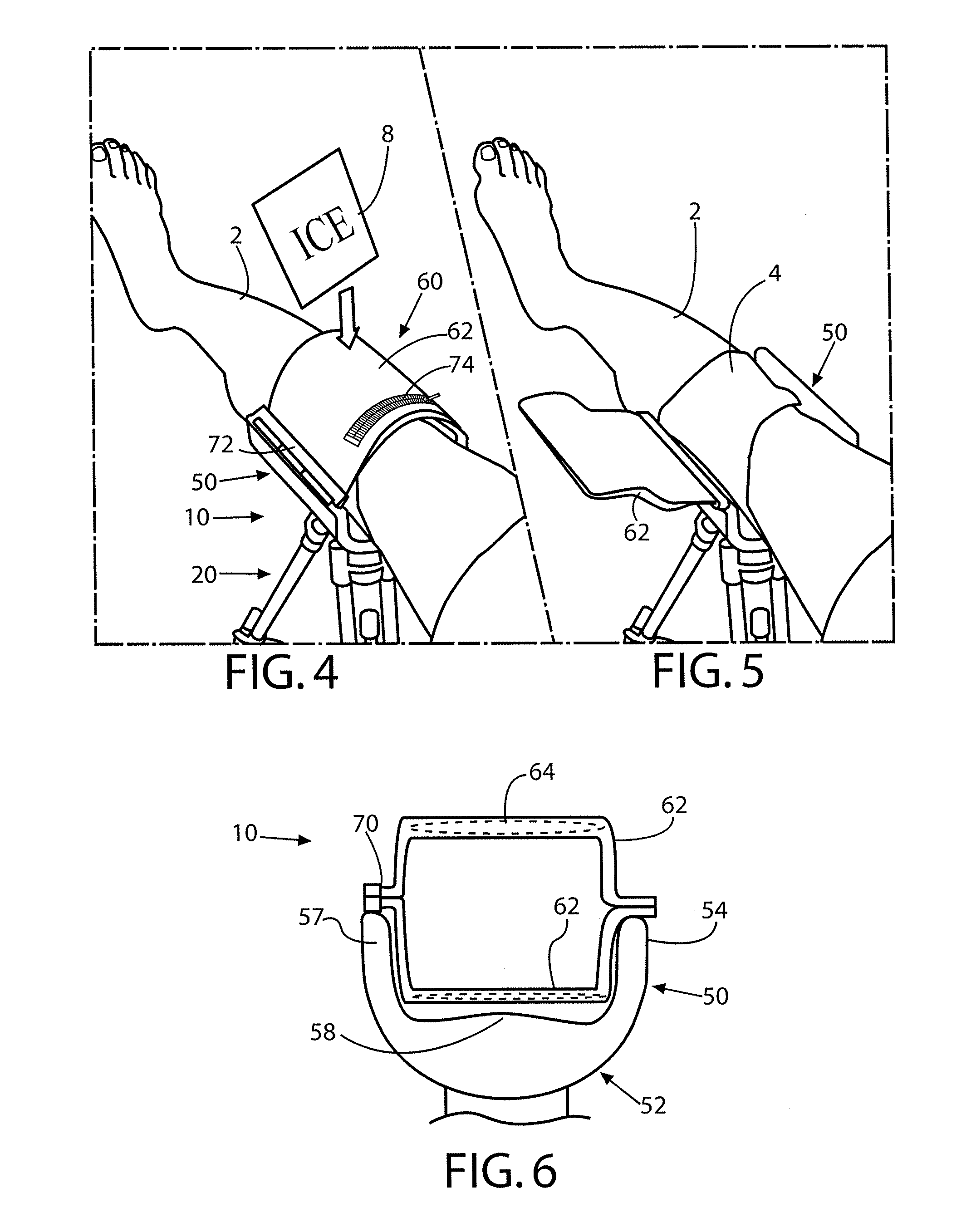 Mobile apparatus for providing cryotherapy and thermotherapy to a region of a knee being in elevated position