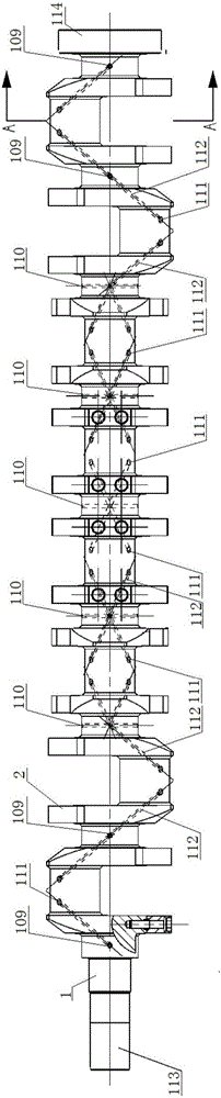 Crankshaft structure of V-shaped 16-cylinder engine