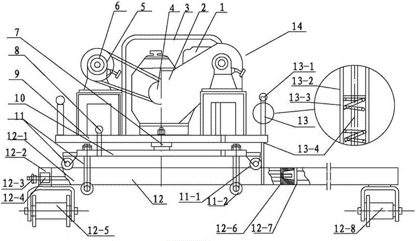 A gasoline engine type tamping machine capable of laterally moving and rotating multi-point tamping