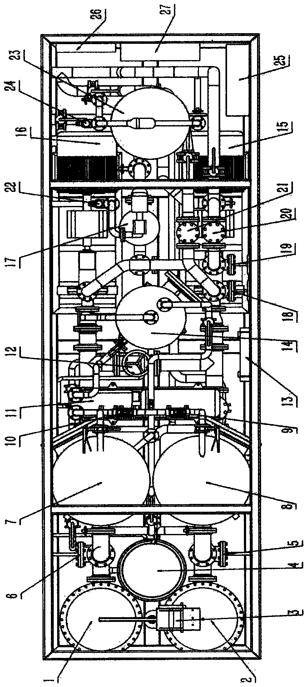 Integrated large oil storage tank mechanical cleaning system main skid device