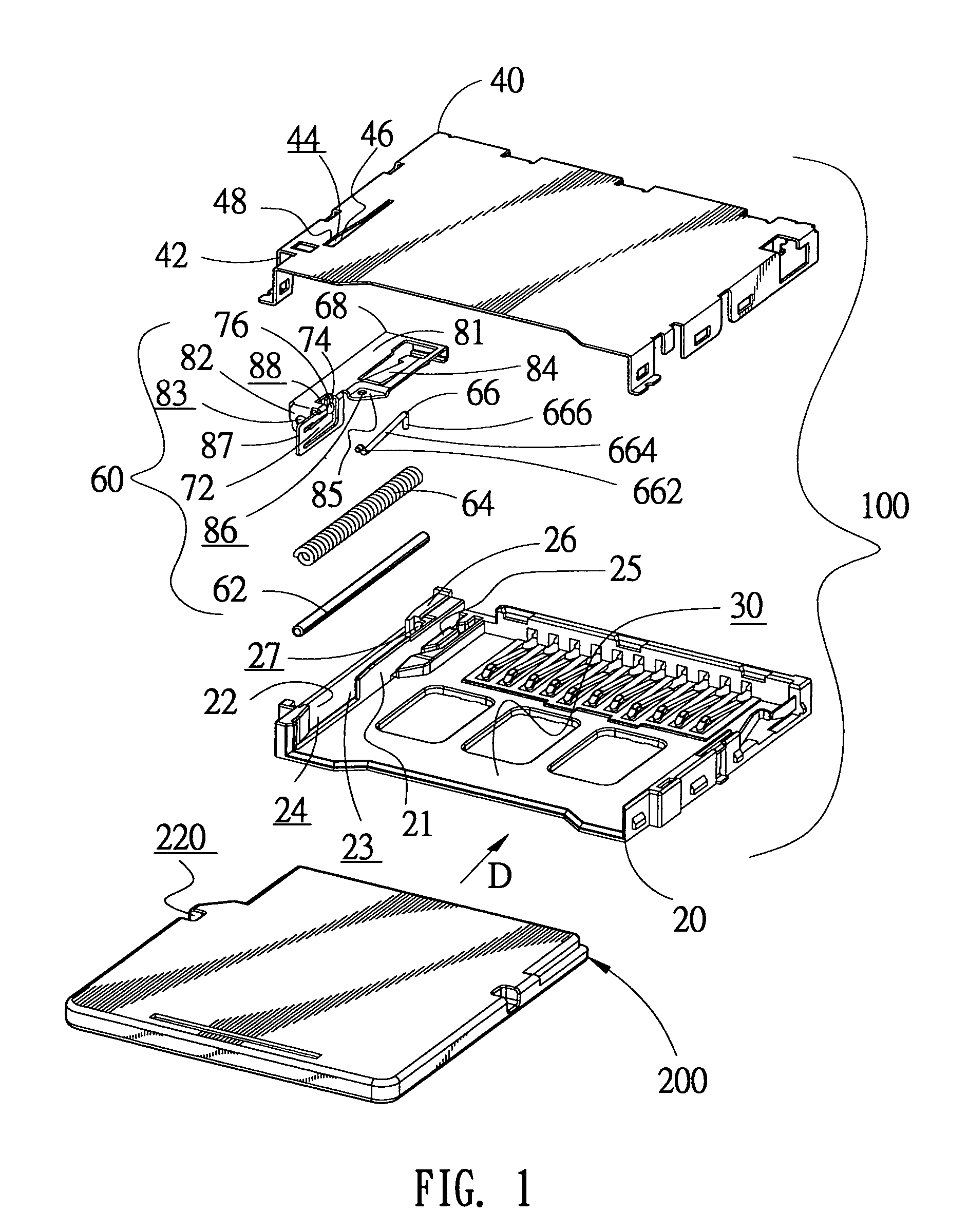 Card connector with two-stage ejection mechanism and card-retaining mechanism