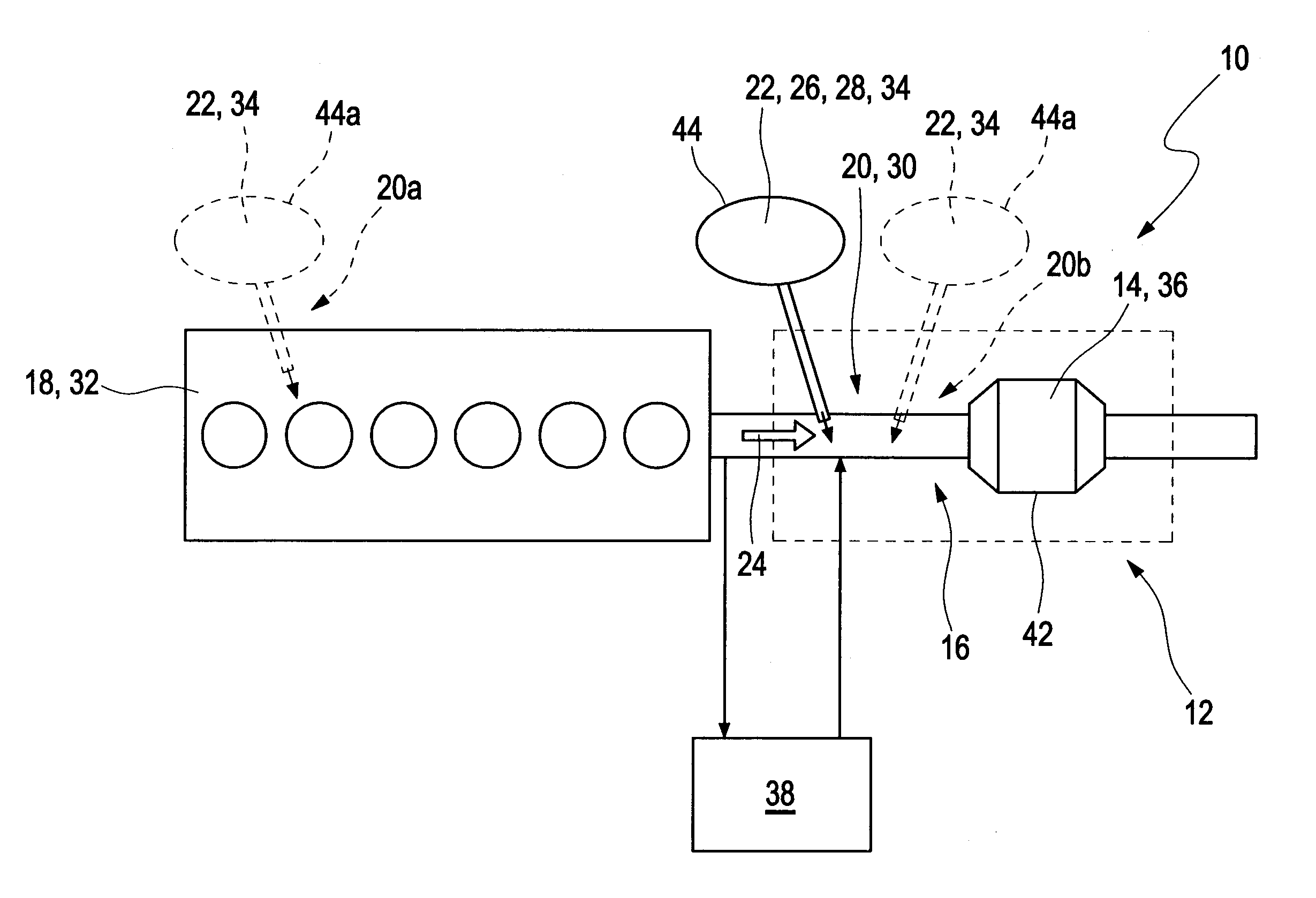 Exhaust aftertreatment system where an activator material is added to the reductant fed to the catalytic converter