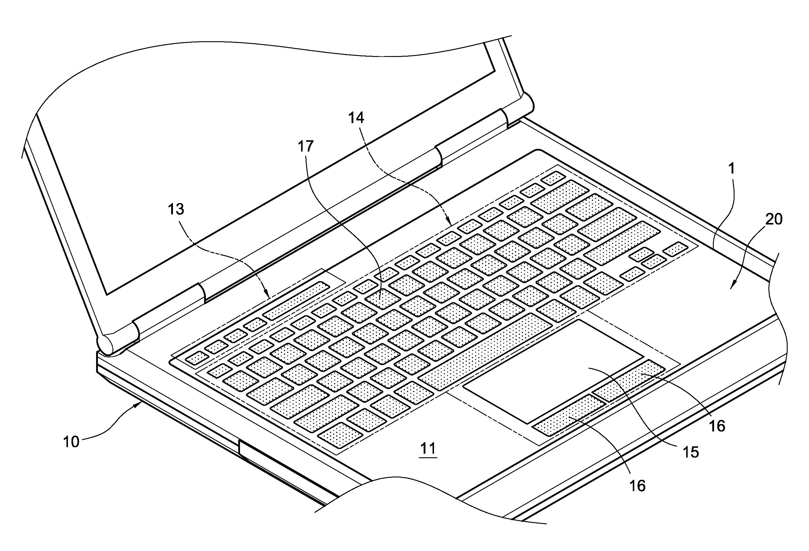 Membrane touch keyboard structure for notebook computers