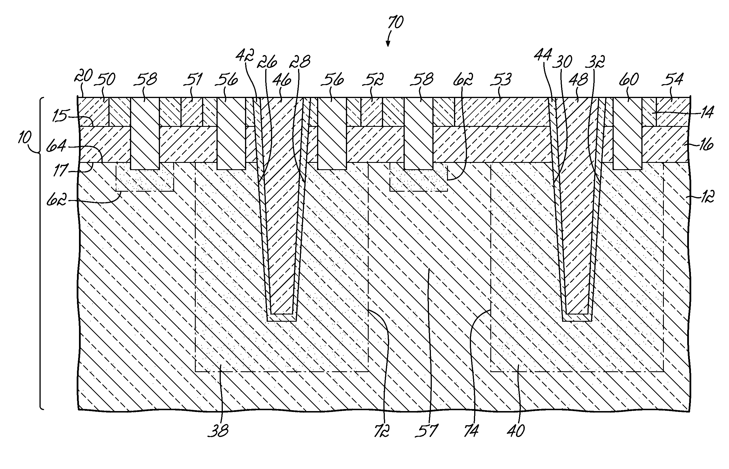 Trench generated device structures and design structures for radiofrequency and BiCMOS integrated circuits