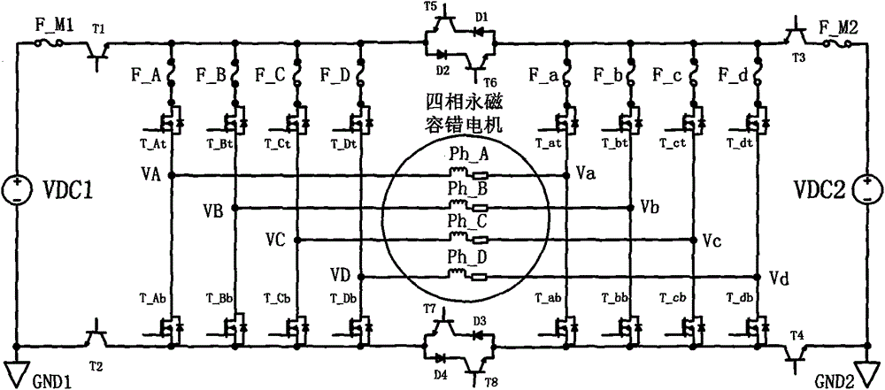 Redundant power reconfigurable fault-tolerant drive topology