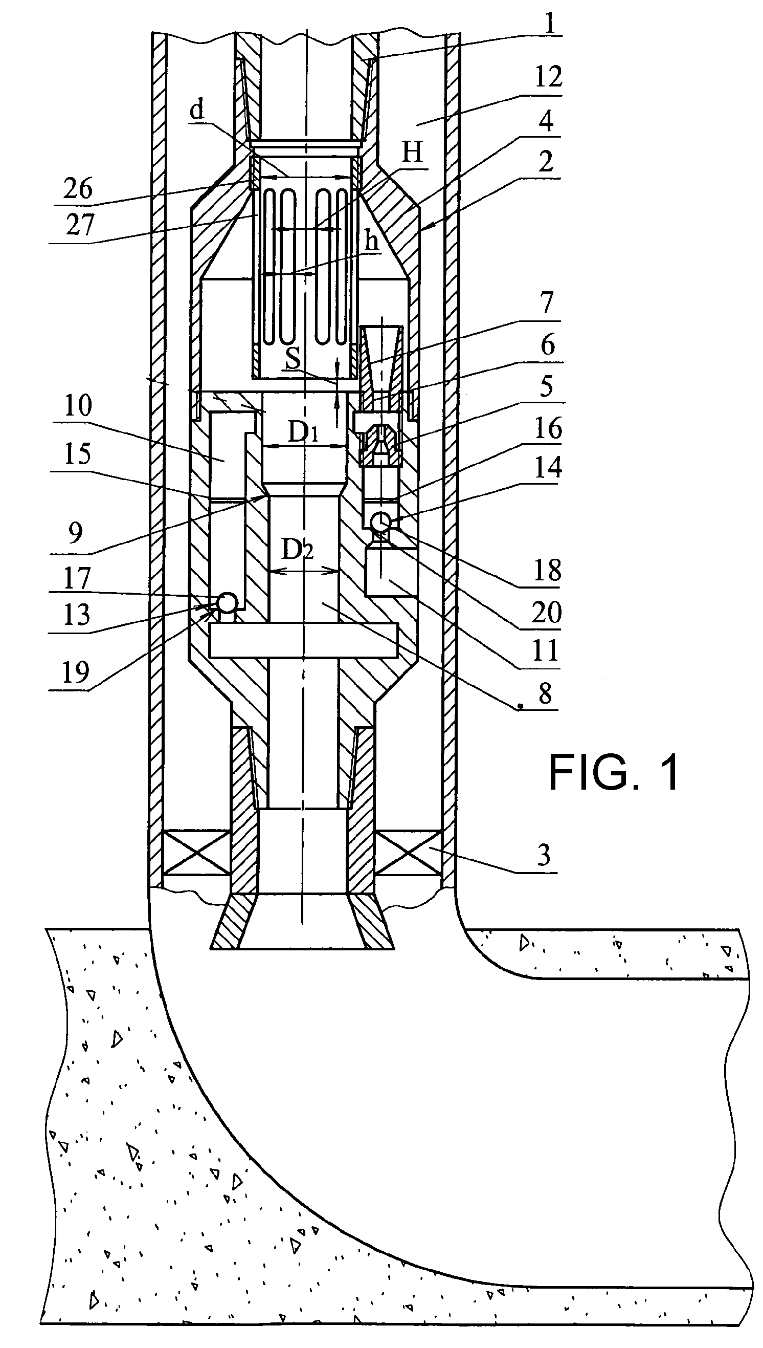 Bore-hole jet device for formation hydraulic fracturing and horizontal well examination and a method for the operation thereof