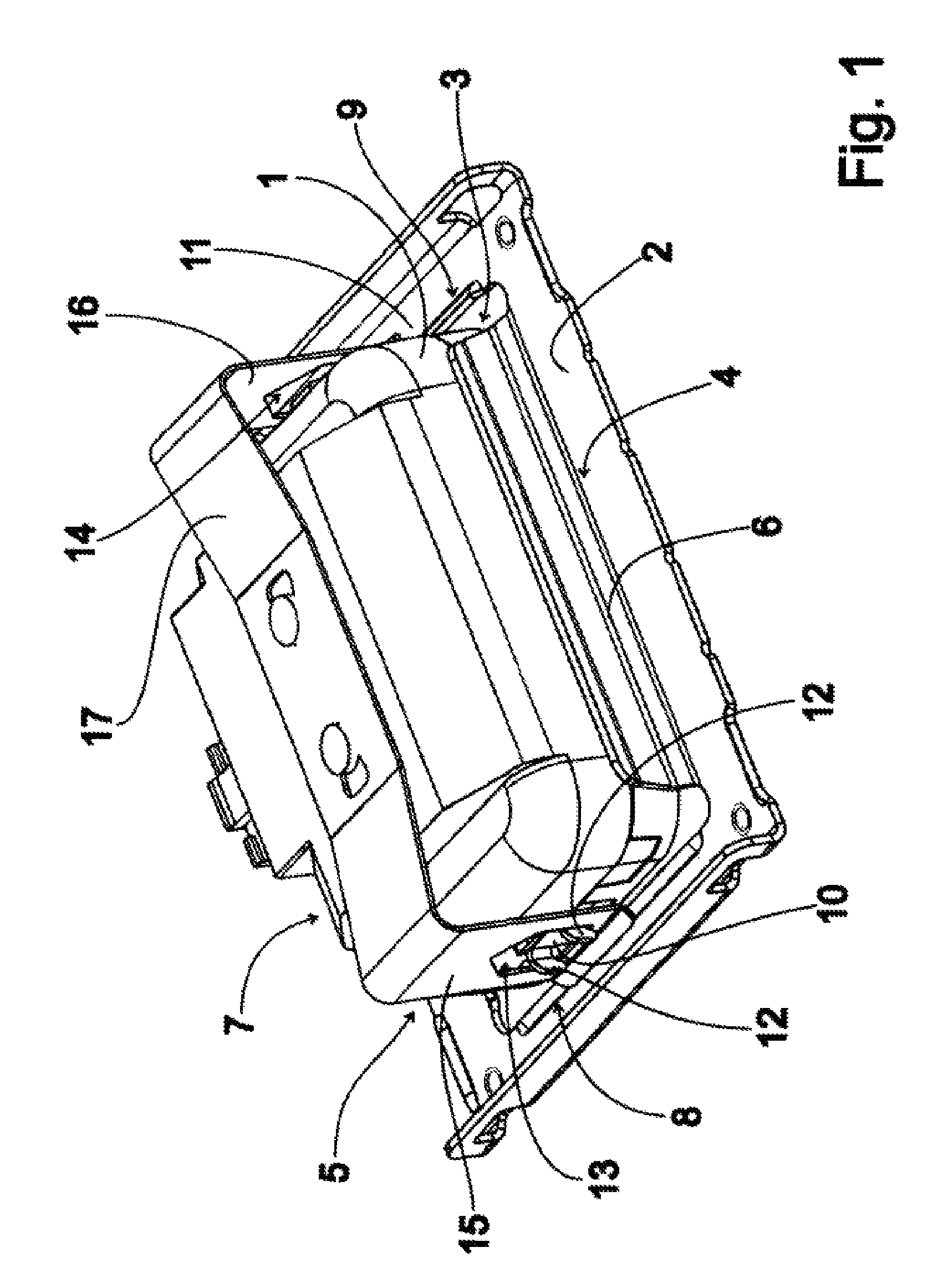Device for fastening a rectangular sensor to a support part