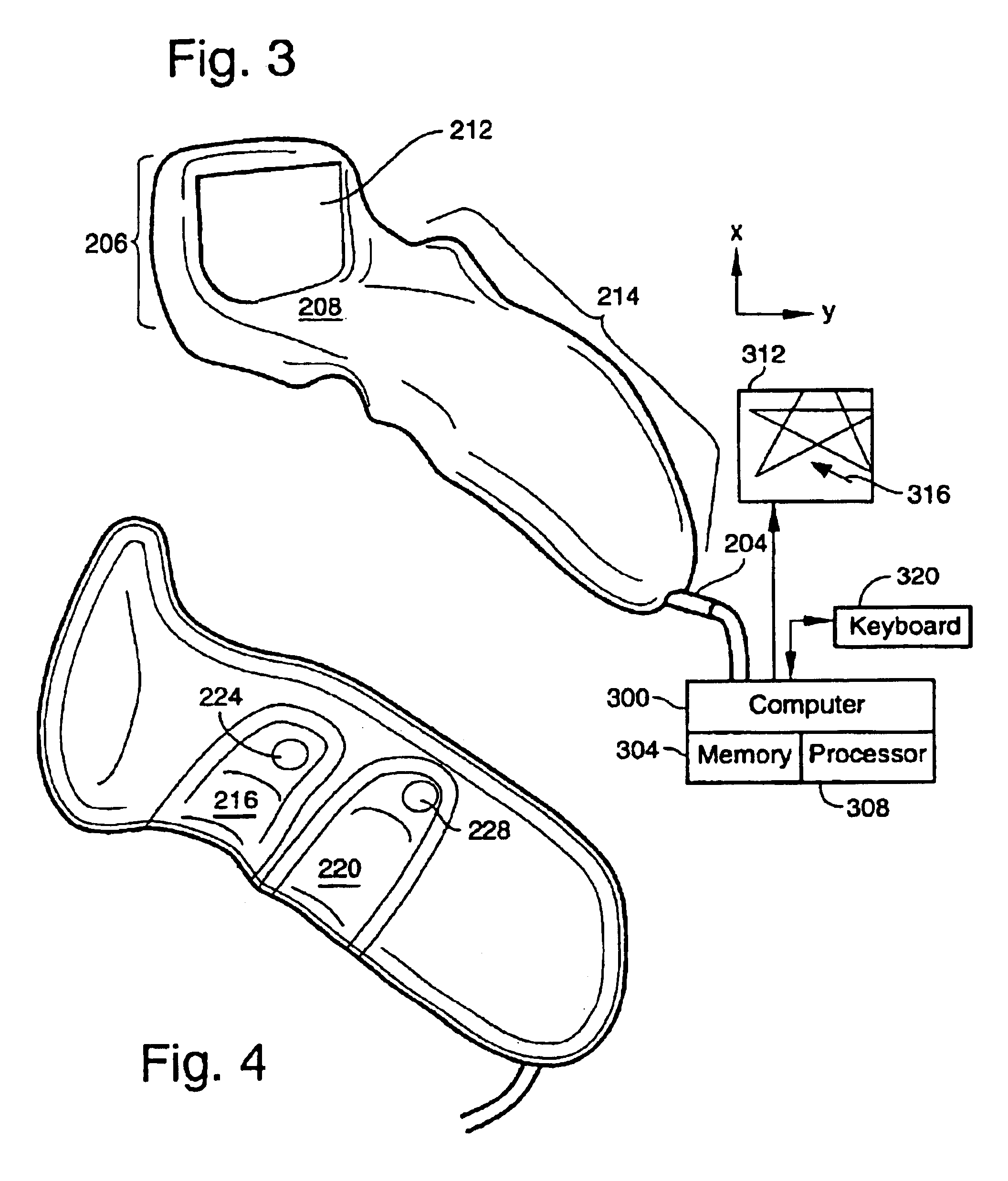 Thumb actuated X-Y input device