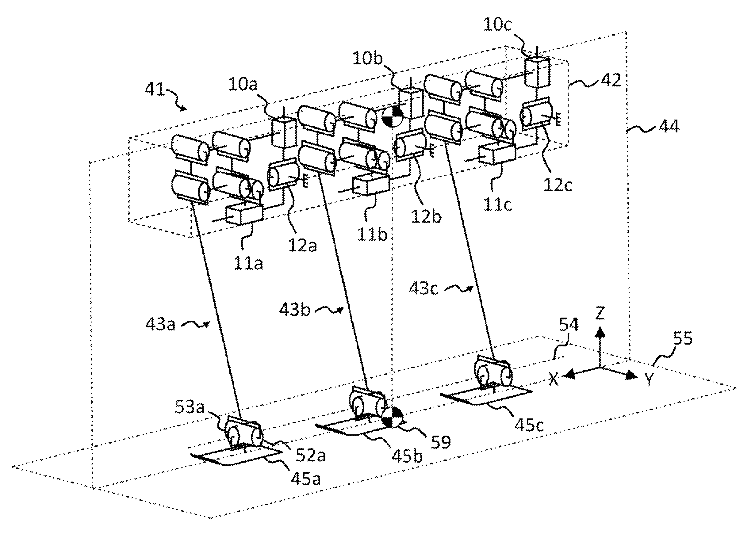 In-line legged robot vehicle and method for operating