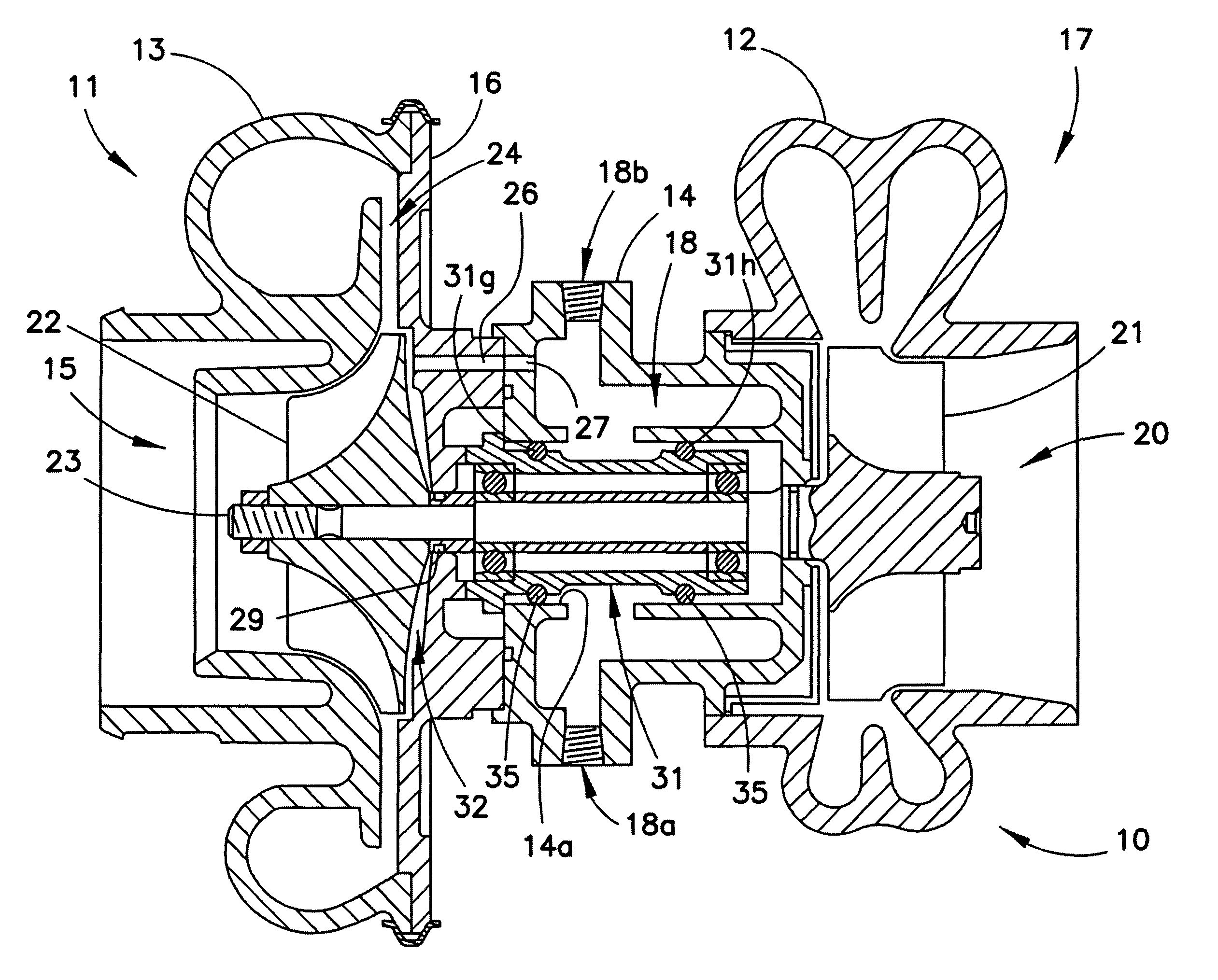 Air-cooled turbocharger with optional internal pressure relief valve