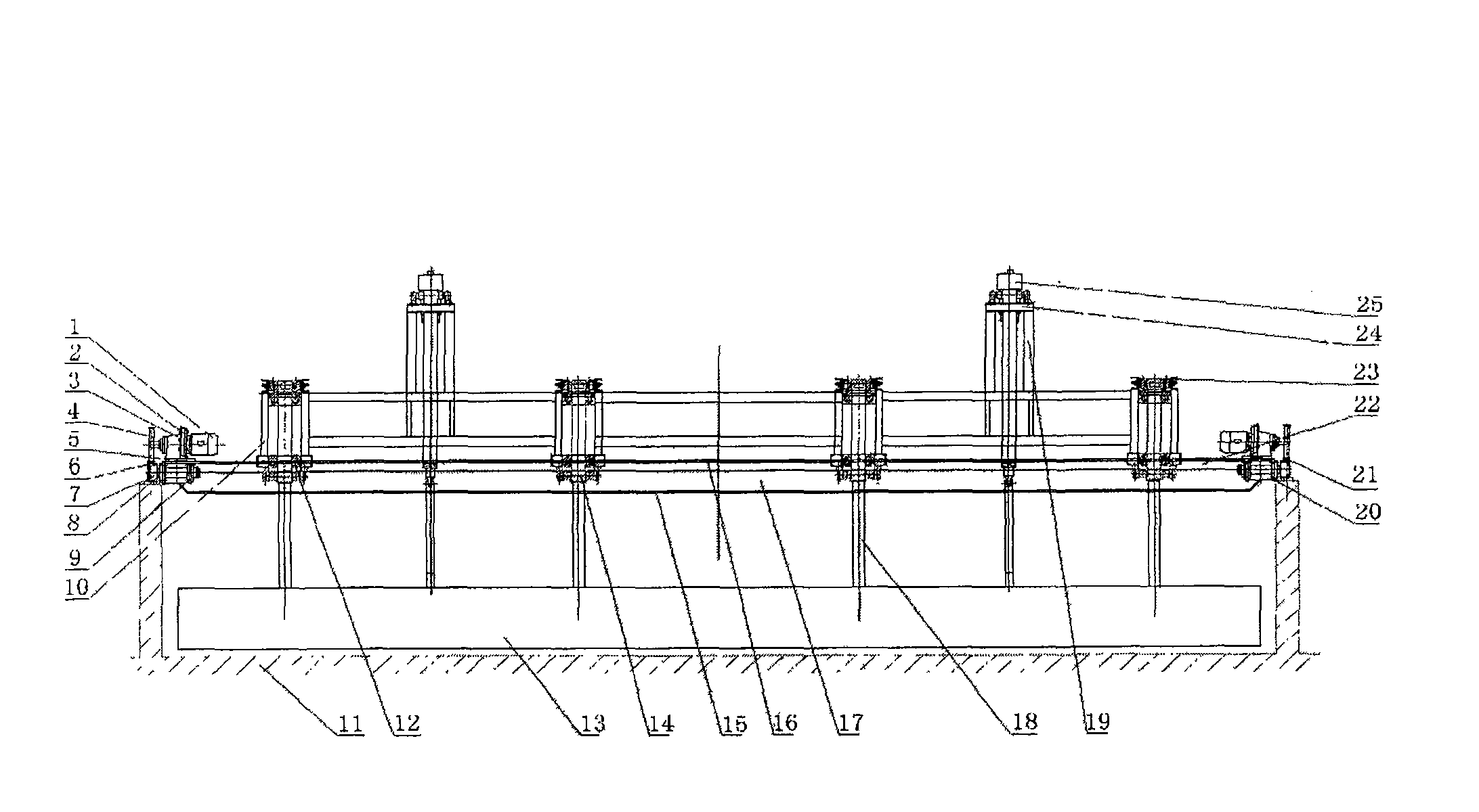 Travelling crane type sewage sludge mixing and propelling machine