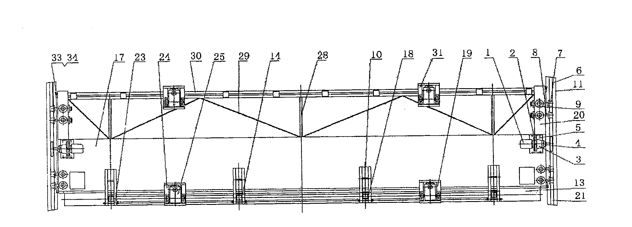 Travelling crane type sewage sludge mixing and propelling machine