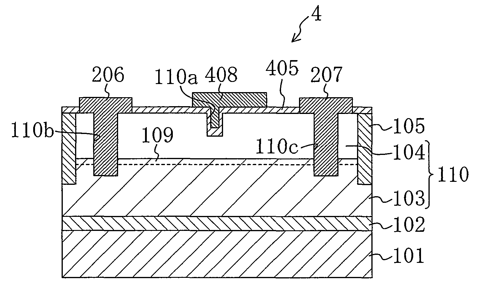 Nitride based semiconductor device with concave gate region