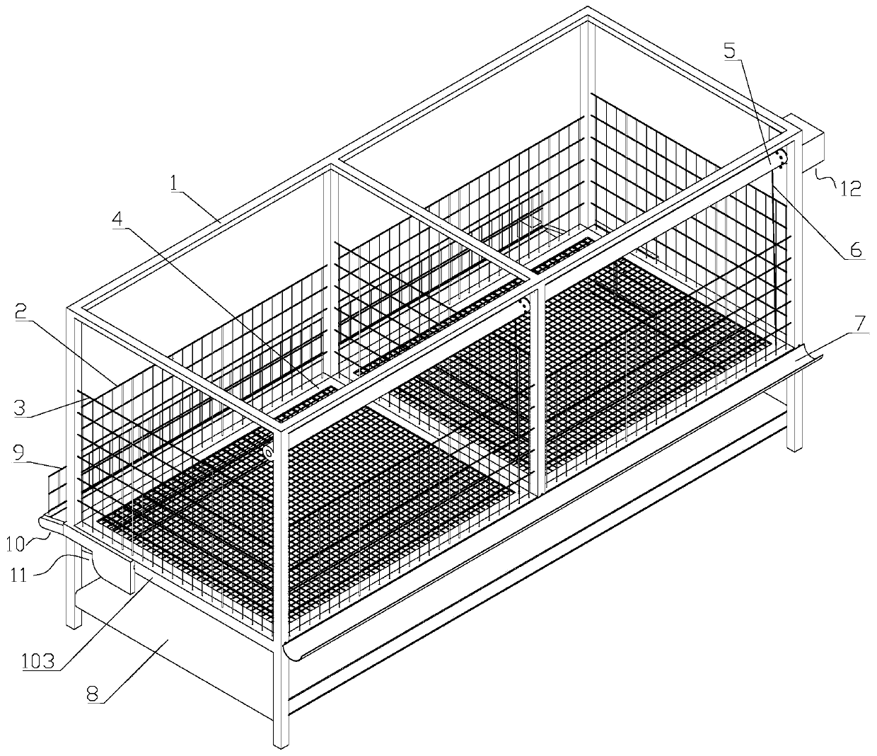 Meat duck breeding cage with duck discharging system