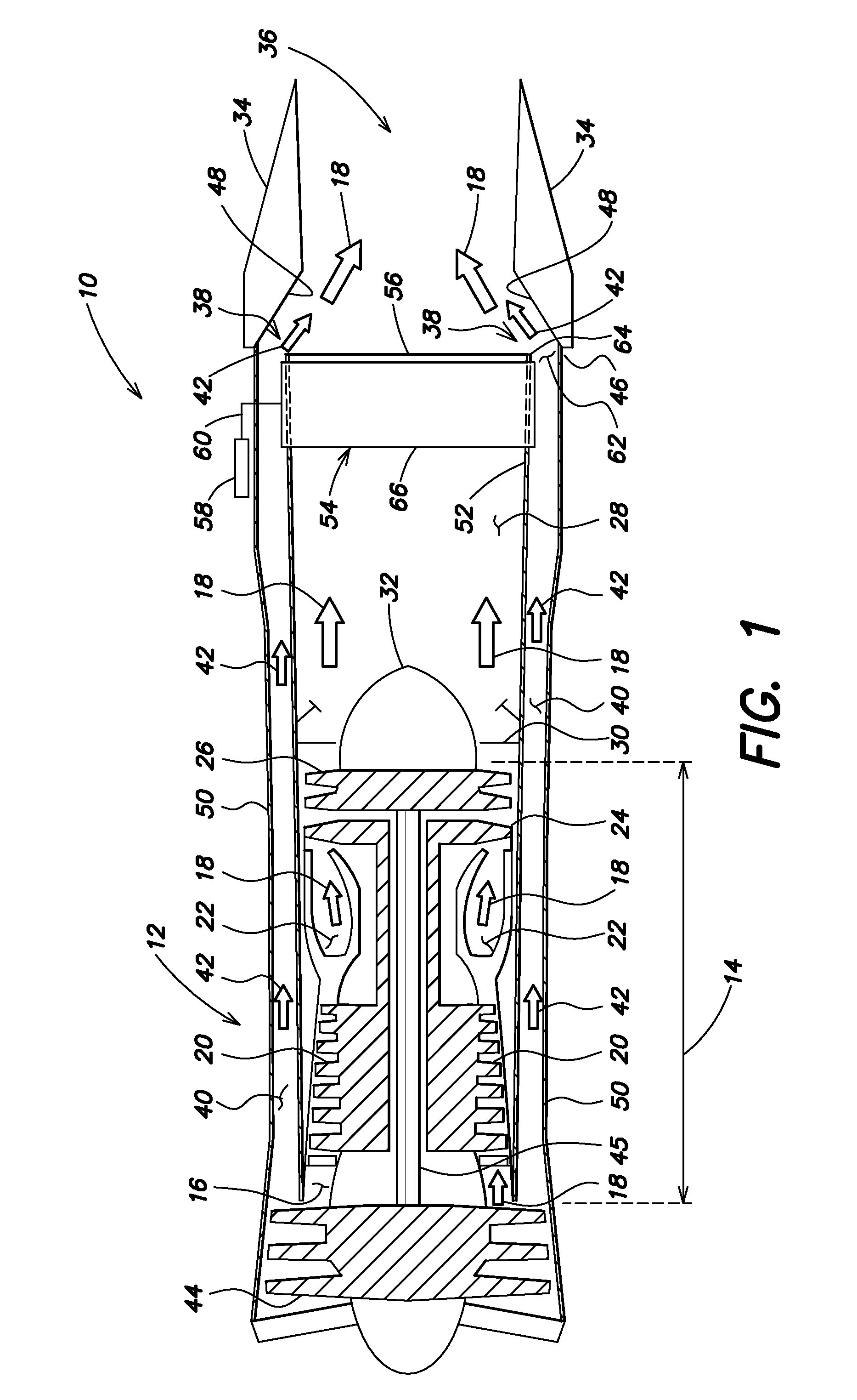 Gas Turbine Engine System for Modulating Flow of Fan By-Pass Air and Core Engine Air