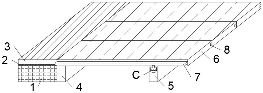 Wood floor without pressing strip and construction method