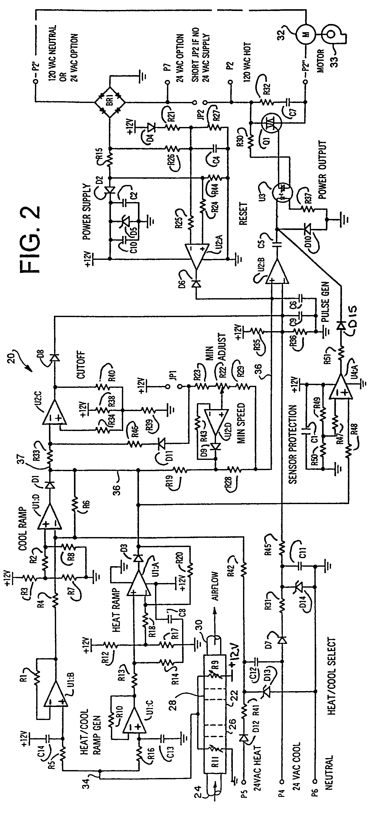 Variable speed fan motor control for forced air heating/cooling system