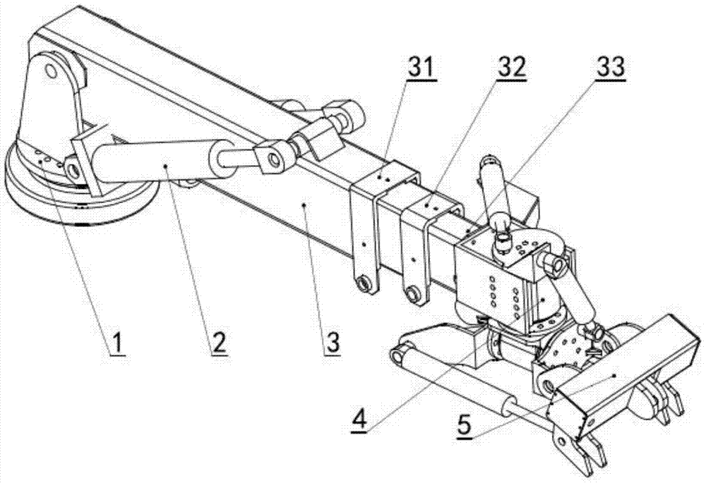 A mechanical arm device for changing the liner of a ball mill