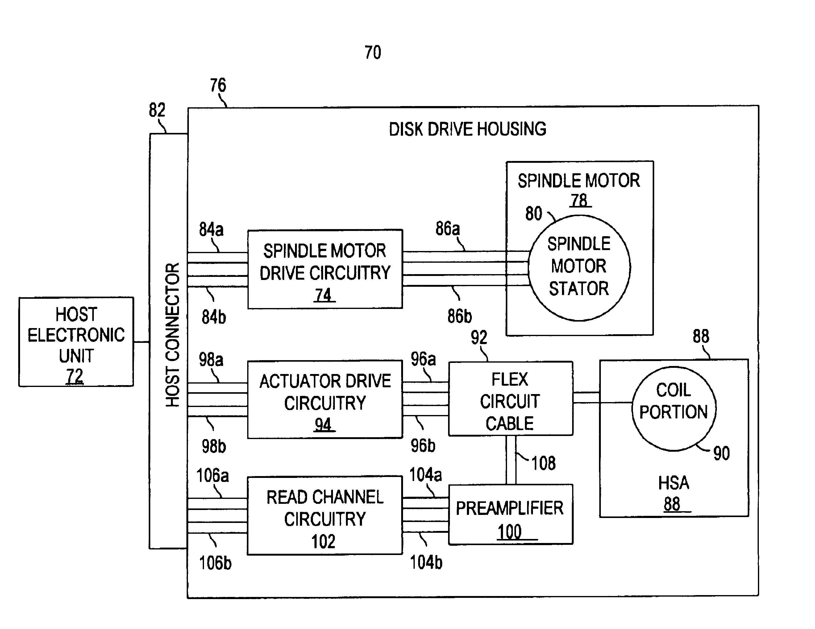 Disk drive including electrical traces integrally formed upon disk drive housing