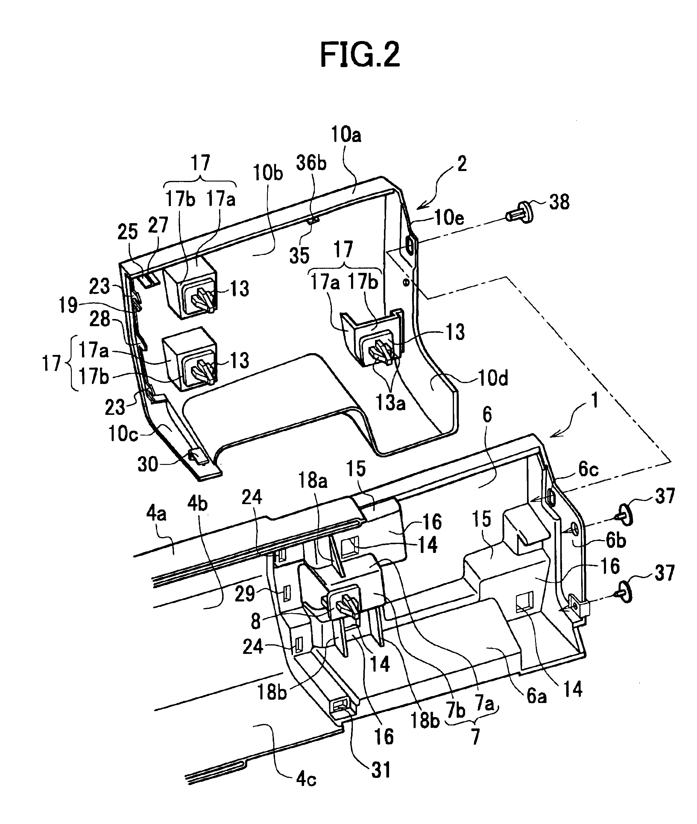 Divided structure of a long plastic component for a vehicle