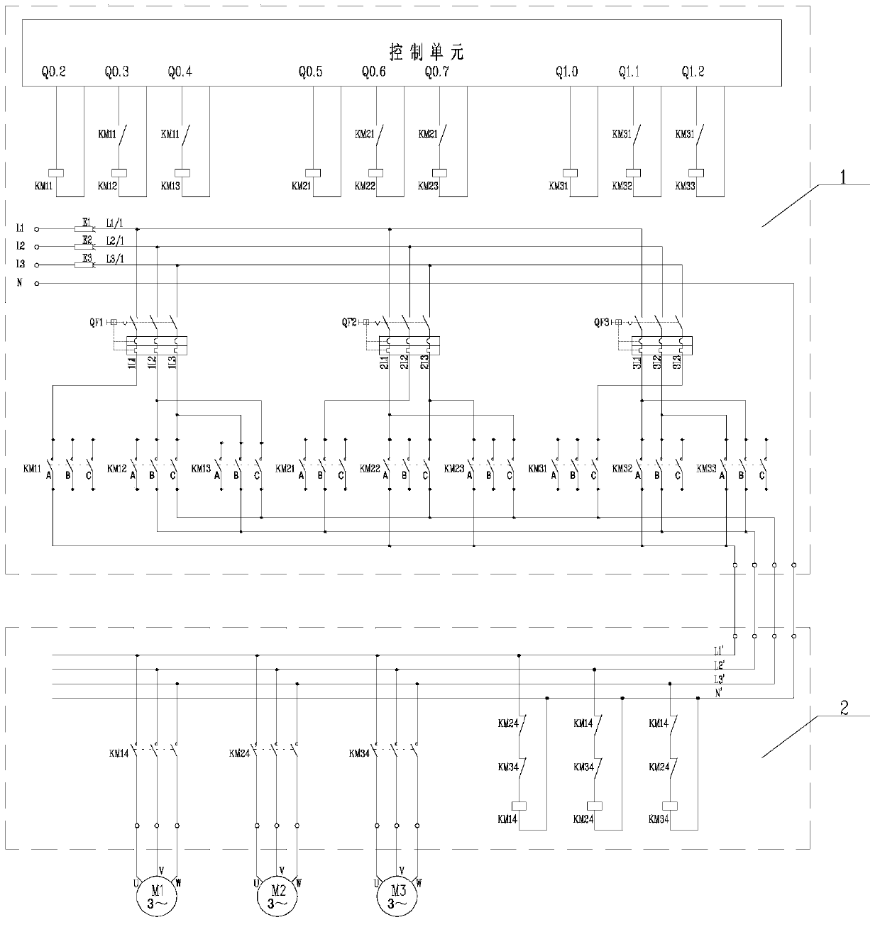 Time sequence single-phase-control three-unit three-phase asynchronous motor device and method thereof