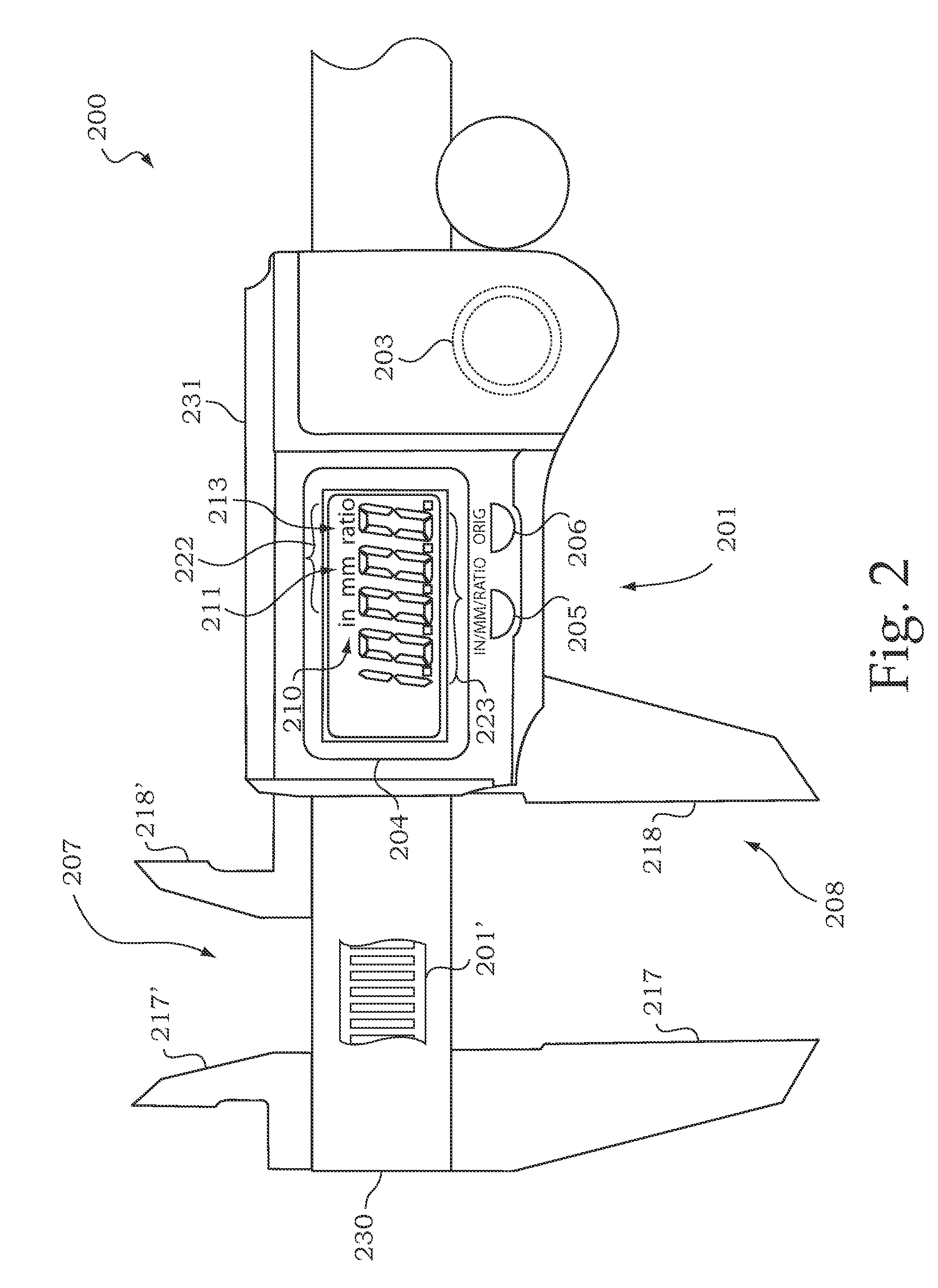 Display configuration for multimode electronic calipers having a ratiometric measurement mode