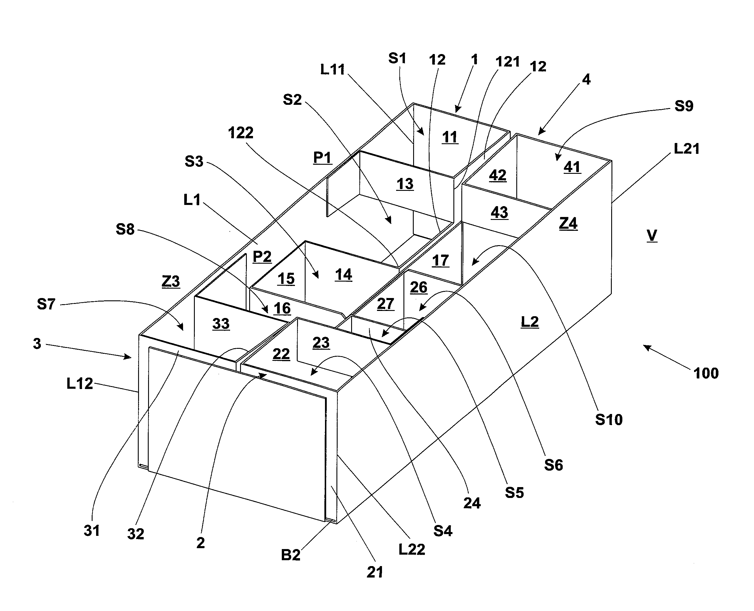 Cardboard container for receiving bottles in a vertical configuration and a blank for obtaining the container