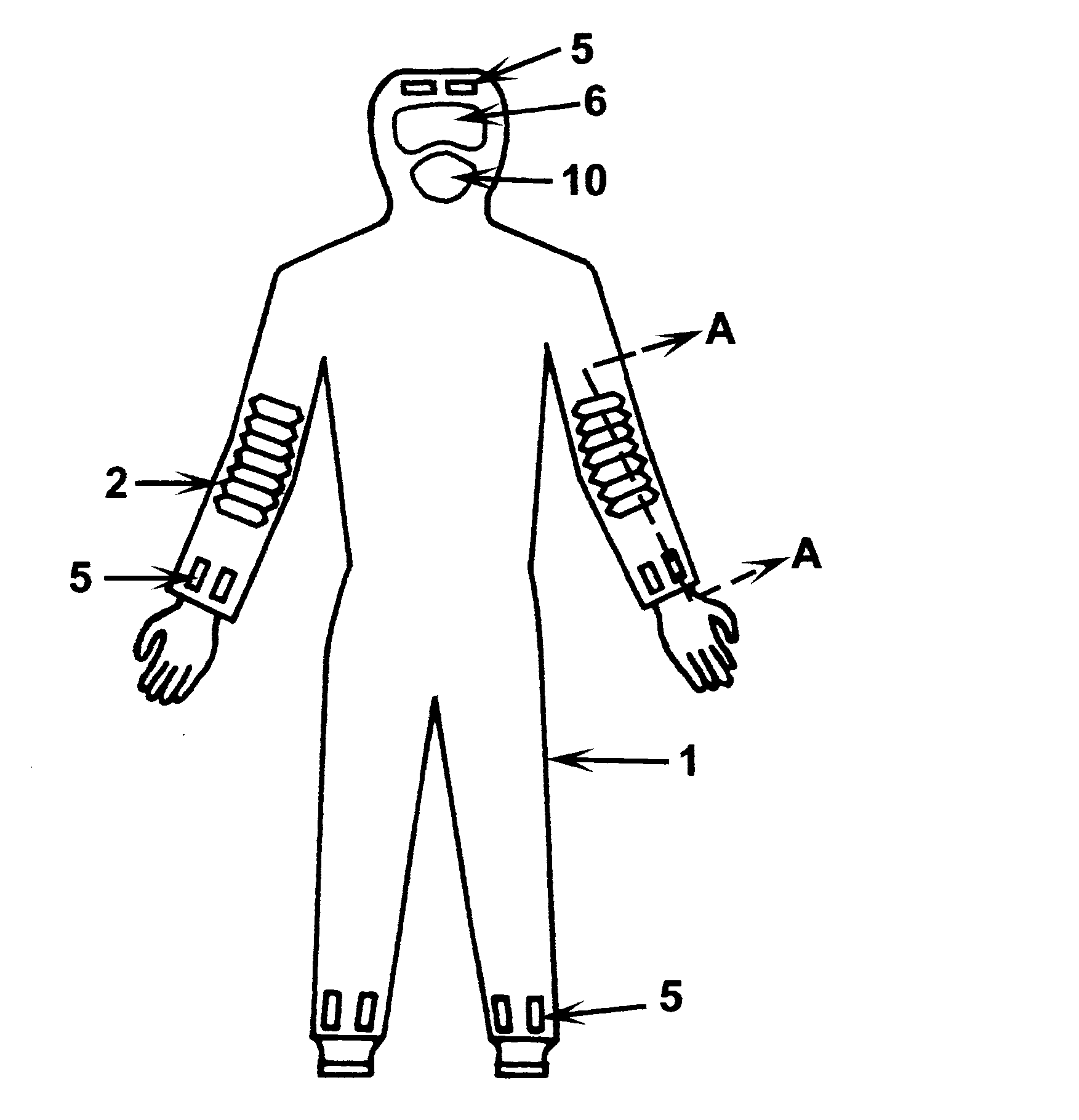Protective suit ventilated by self-powered bellows