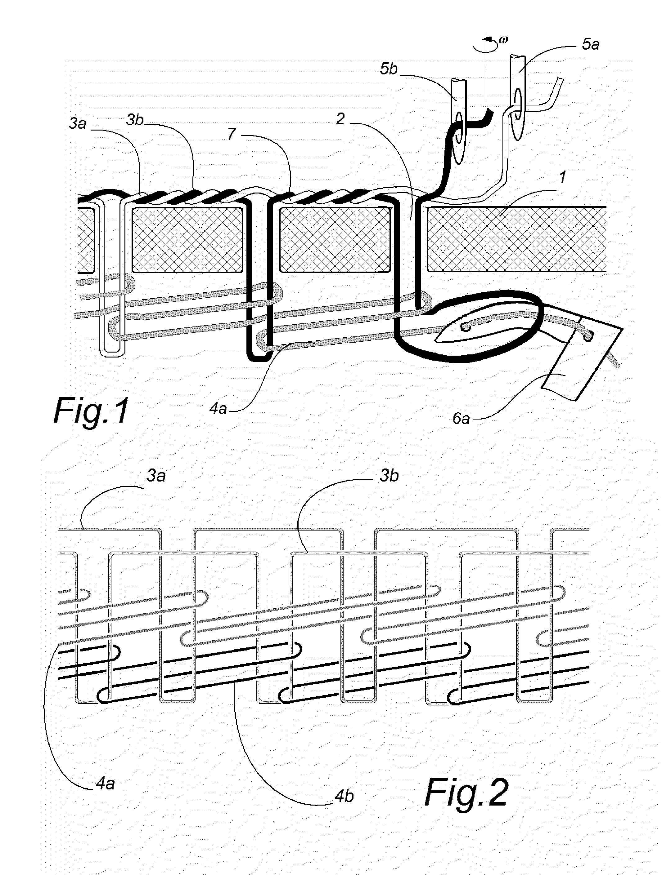 Transformable structure for producing a multi thread single line stitch and method and machine for its realization