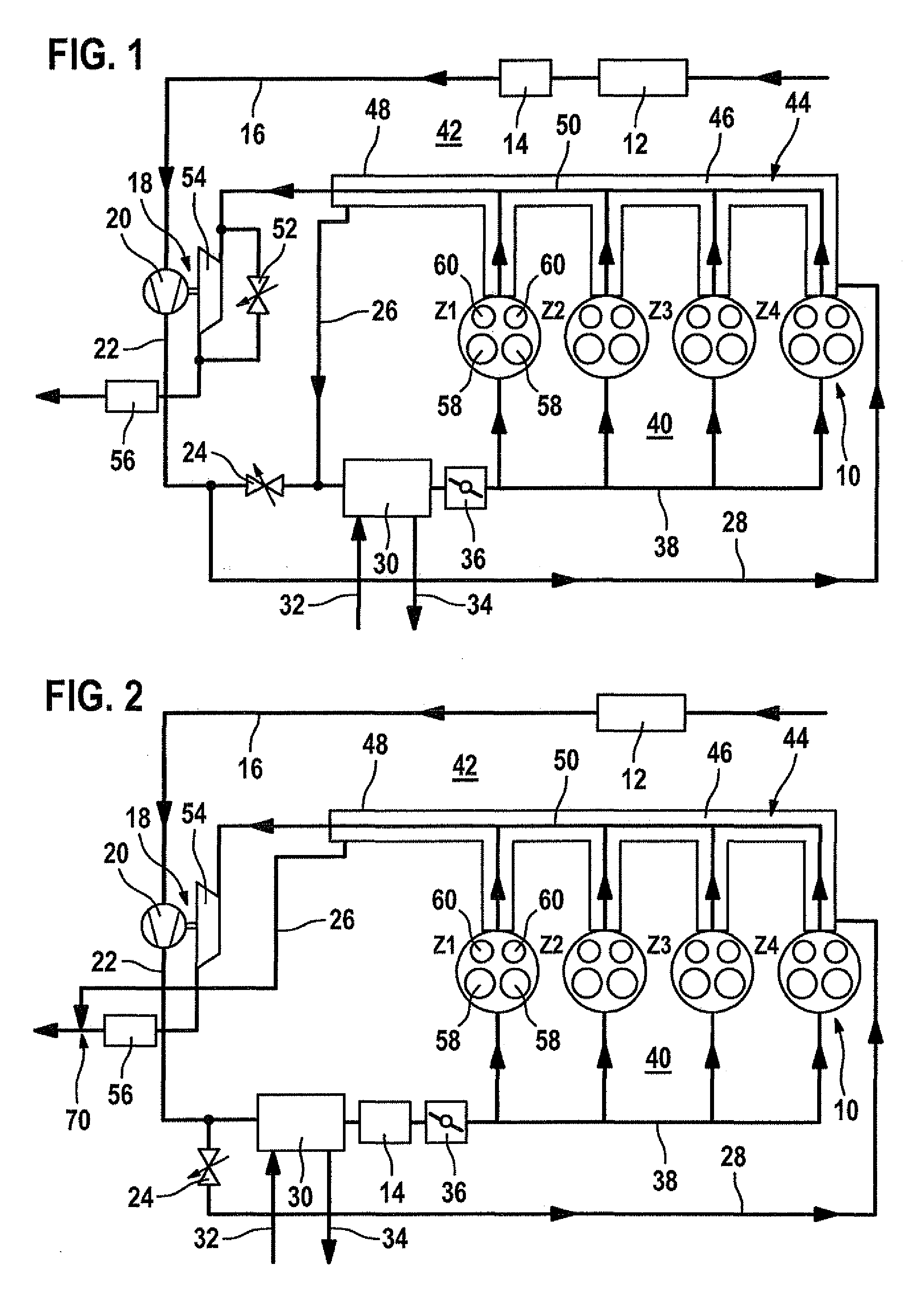 Charging device with exhaust gas temperature control device