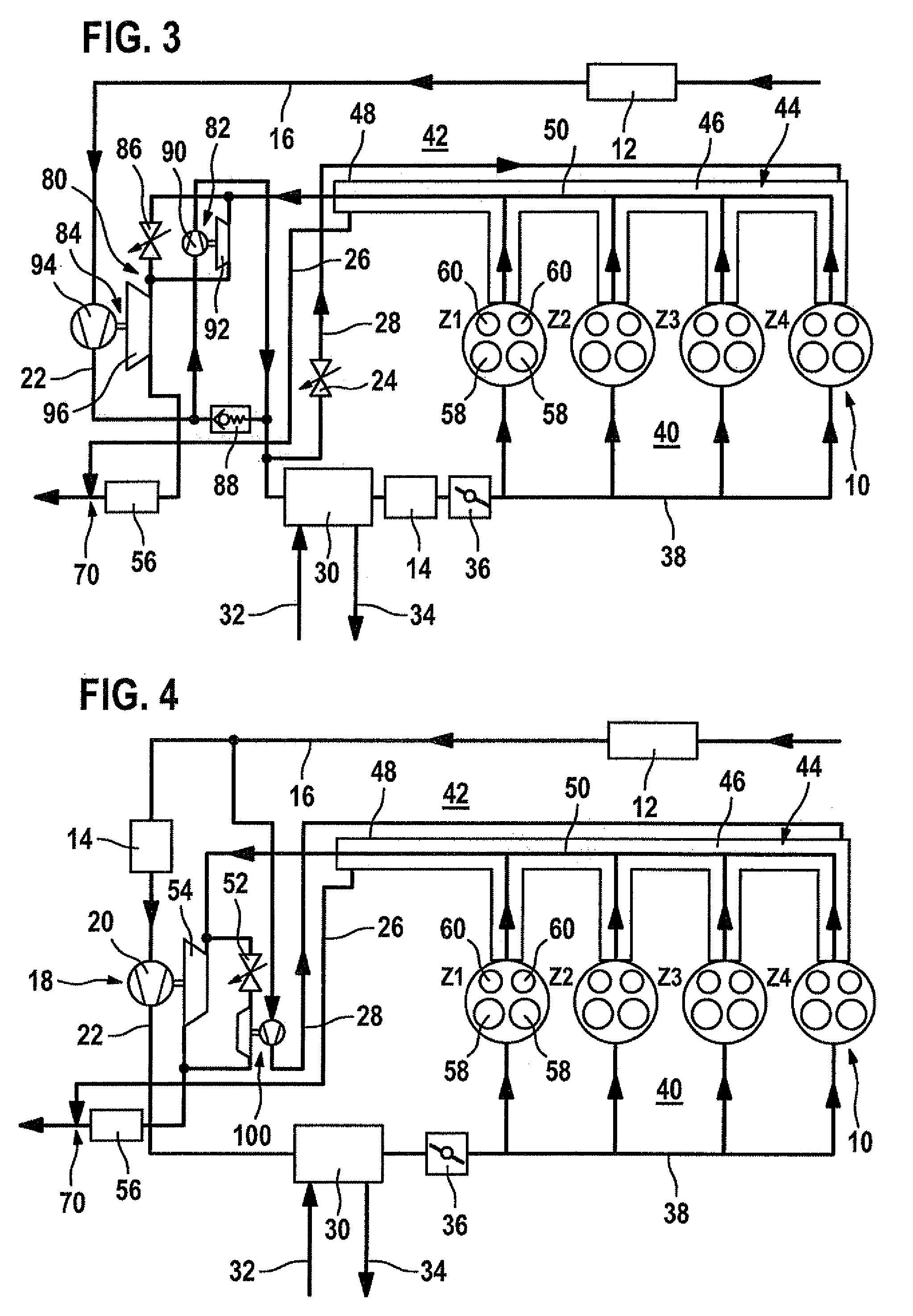 Charging device with exhaust gas temperature control device