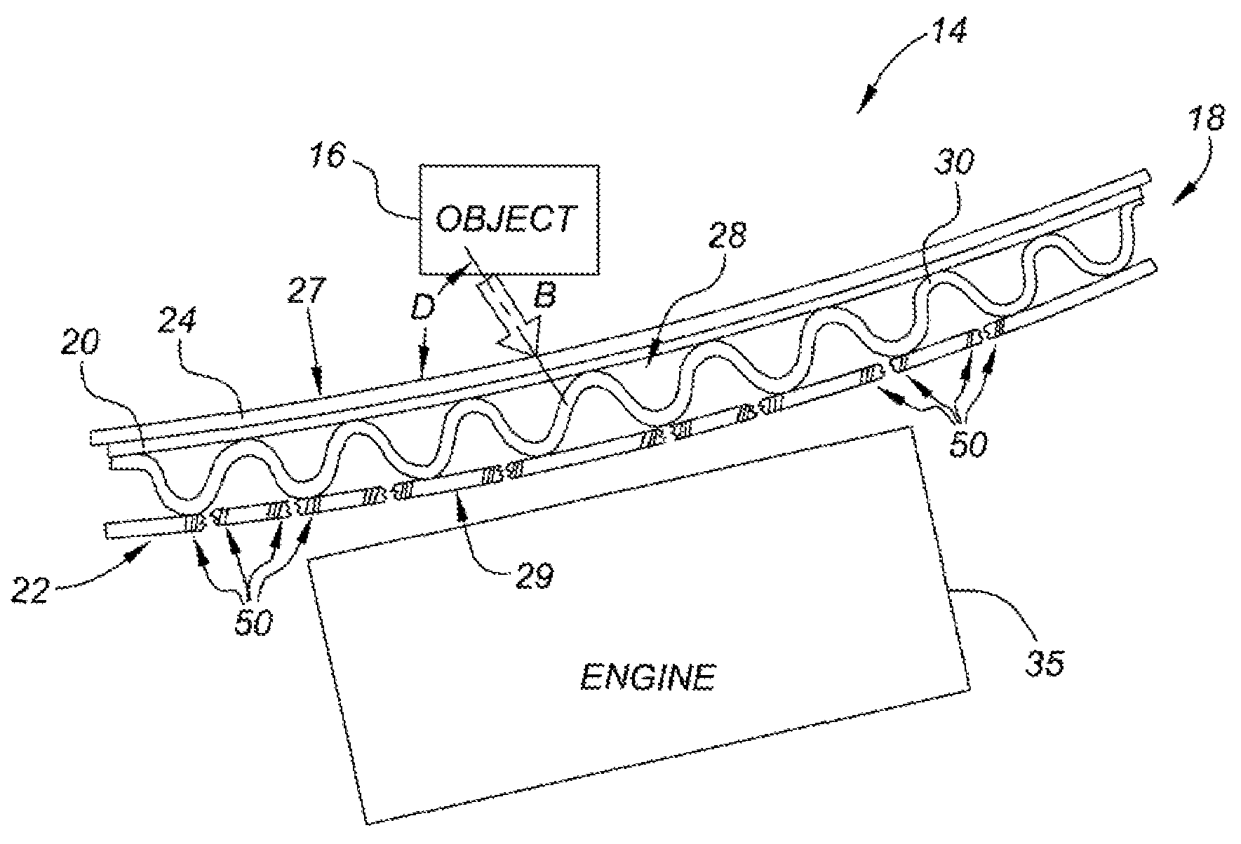 Vehicle hood assembly with rippled cushion support