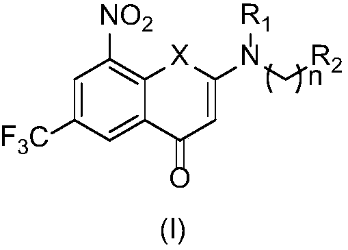 2-substituted amino-5-trifluoromethyl-8-nitrobenzo(thio-)pyran-4-one compound, preparation method therefor and use of 2-substituted amino-5-trifluoromethyl-8-nitrobenzo(thio-)pyran-4-one compound