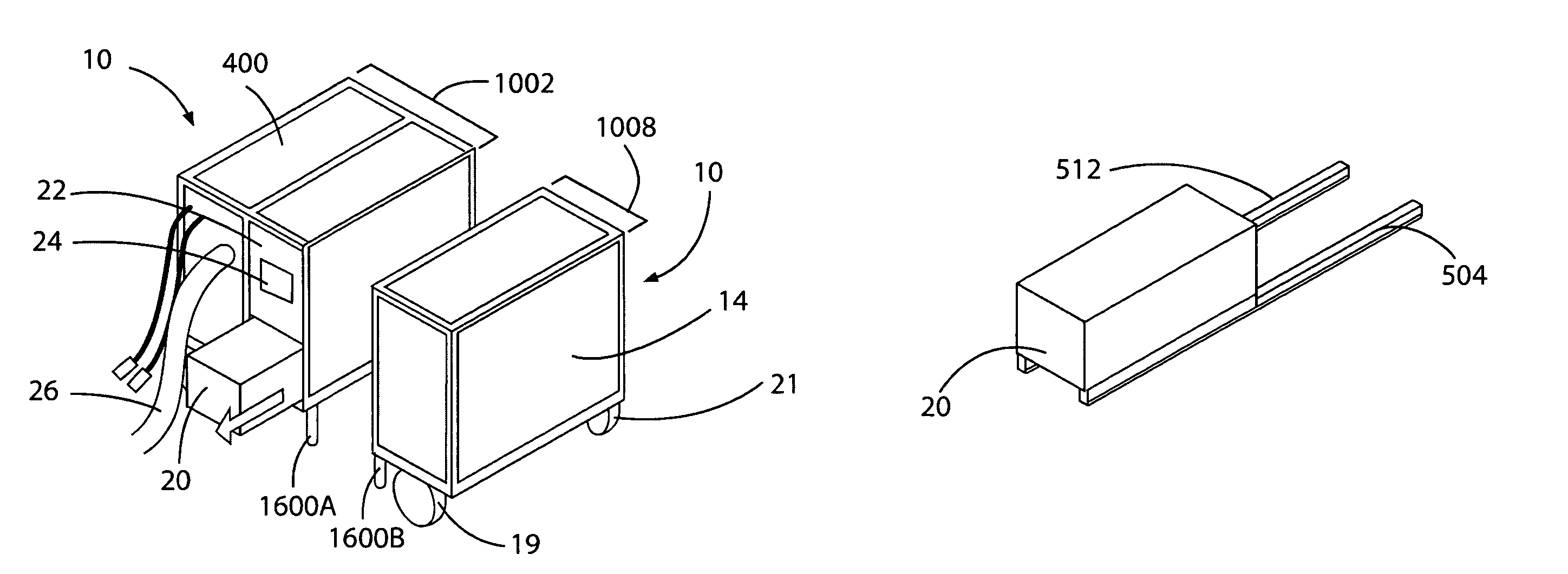 Airplane ground support equipment cart having extractable modules and a generator module that is seperable from power conversion and air conditioning modules